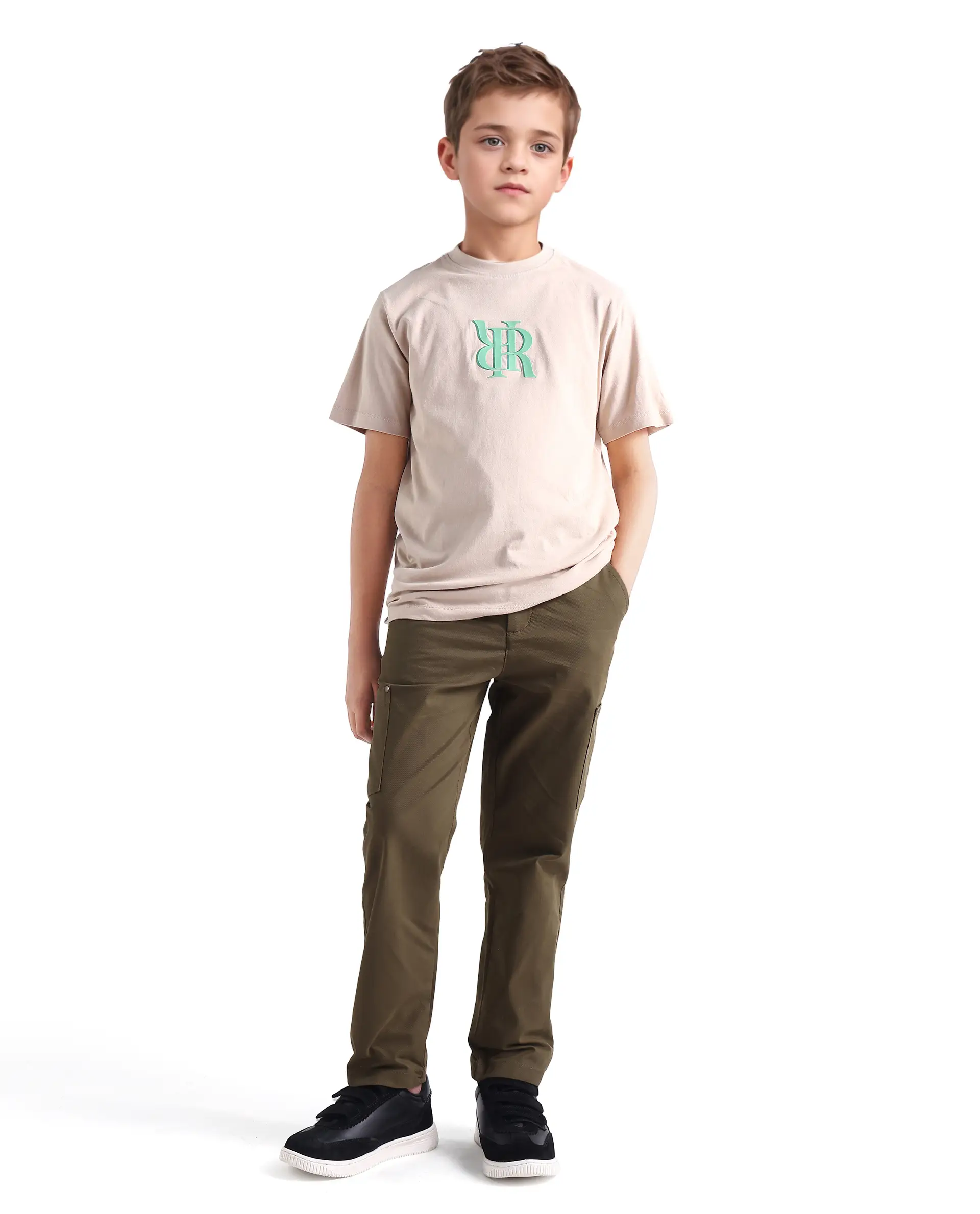 Rare Ones Kids Rez Olive Cotton Solid Button & Zip Closure Regular Fit Trouser - Image 4