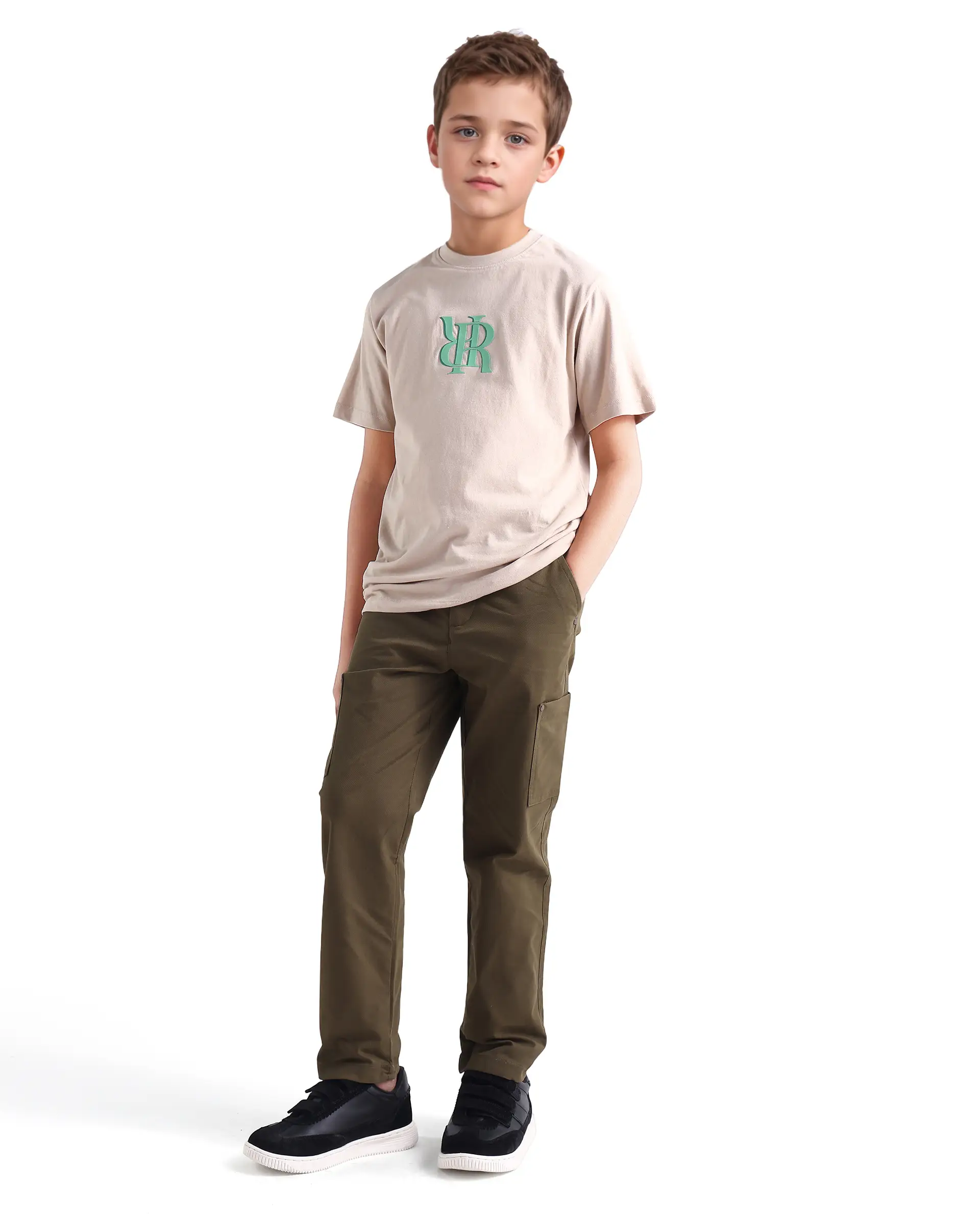 Rare Ones Kids Rez Olive Cotton Solid Button & Zip Closure Regular Fit Trouser - Image 5