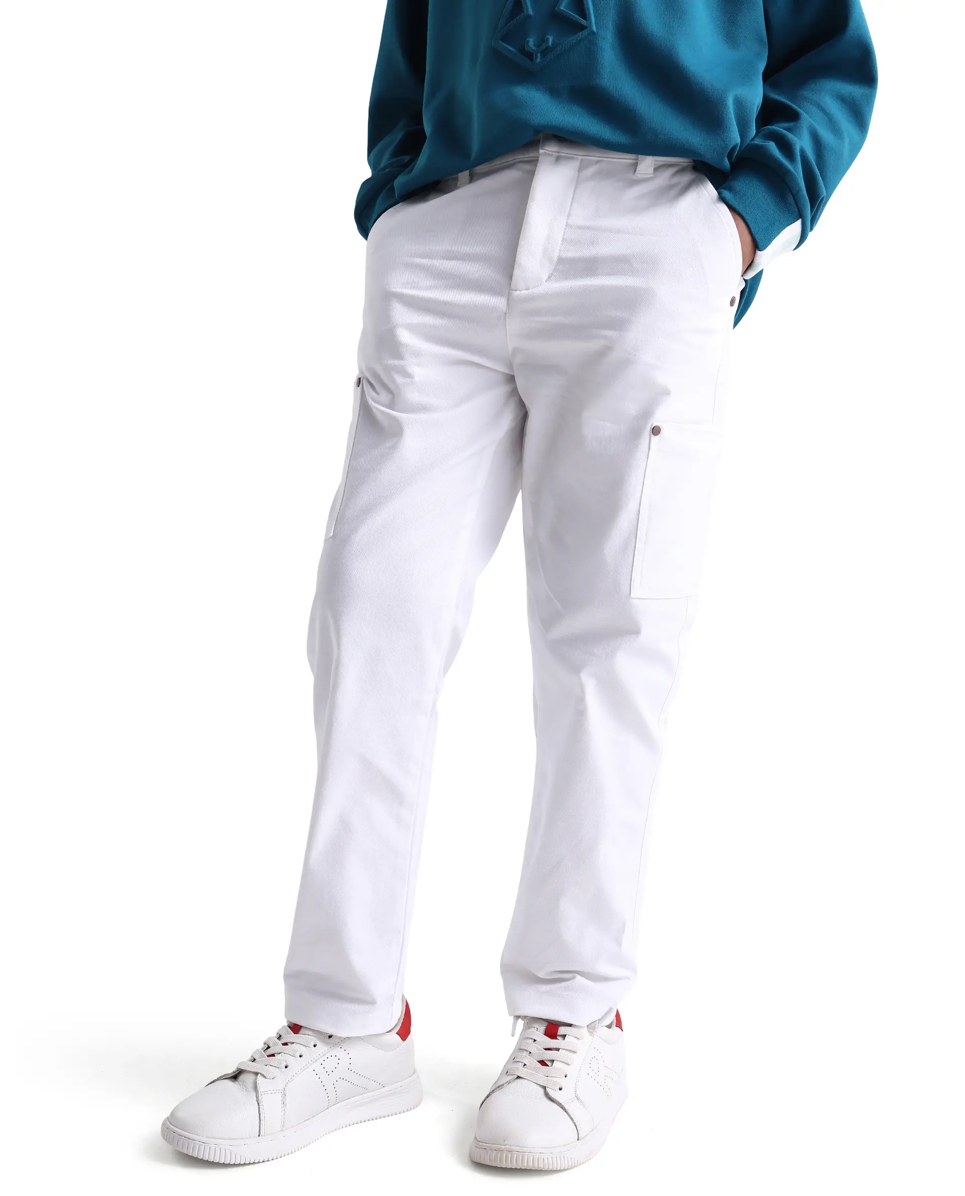 Rare Ones Kids Rez White Cotton Solid Button & Zip Closure Regular Fit Trouser - Image 2