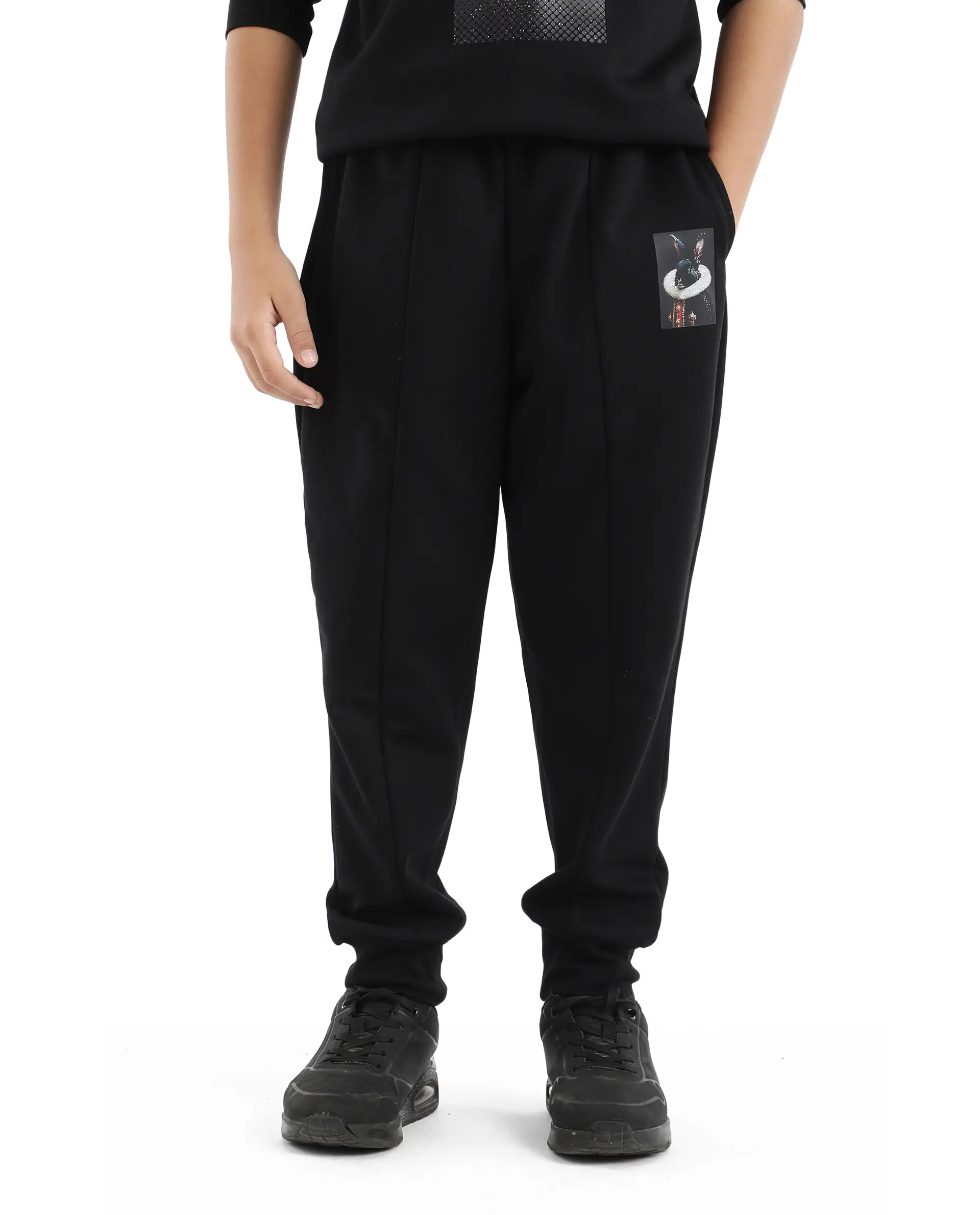 Rare Ones Kids Rib Black Cotton Cmyk Print Trackpant - Image 2