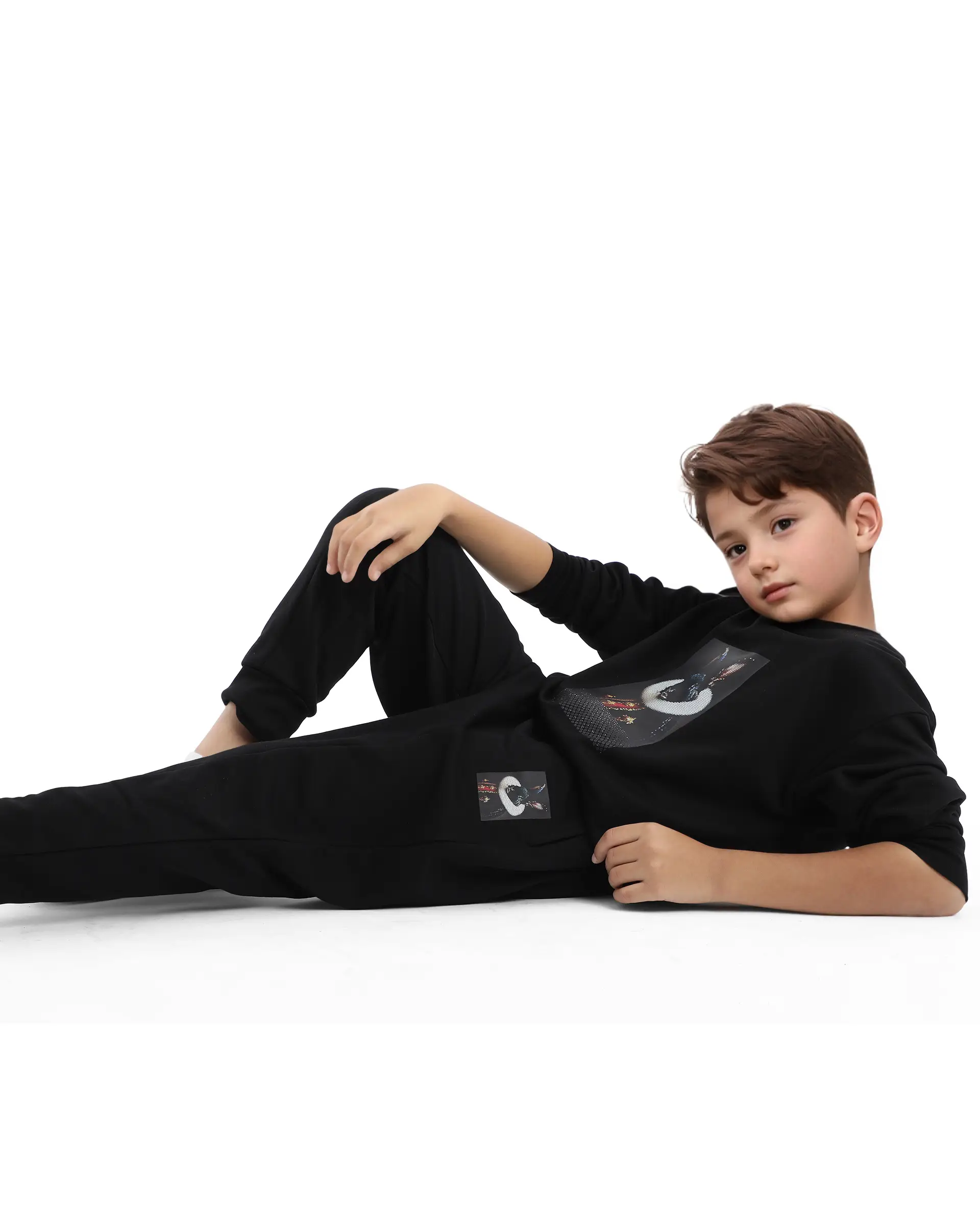 Rare Ones Kids Rib Black Cotton Cmyk Print Trackpant - Image 3