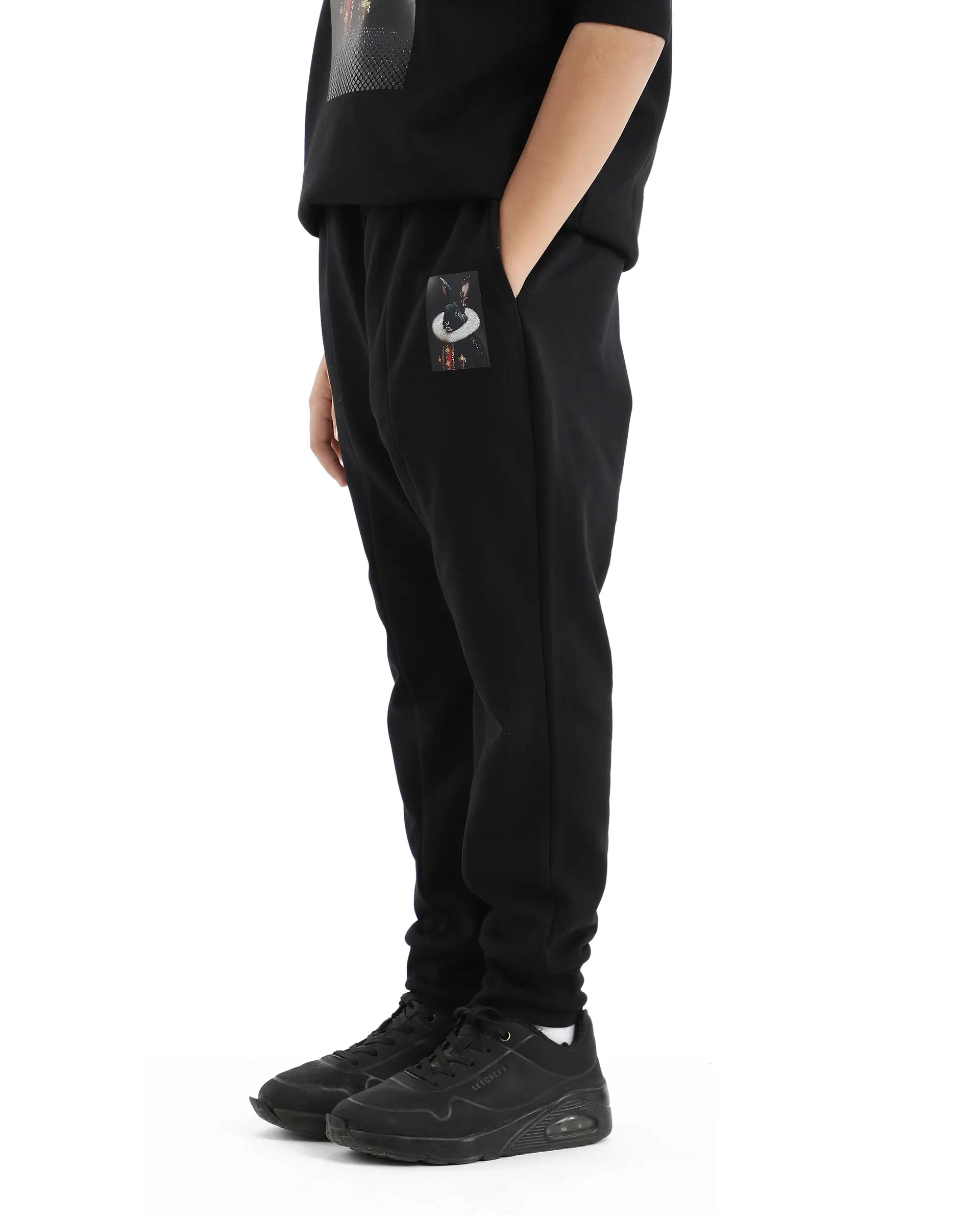 Rare Ones Kids Rib Black Cotton Cmyk Print Trackpant - Image 5