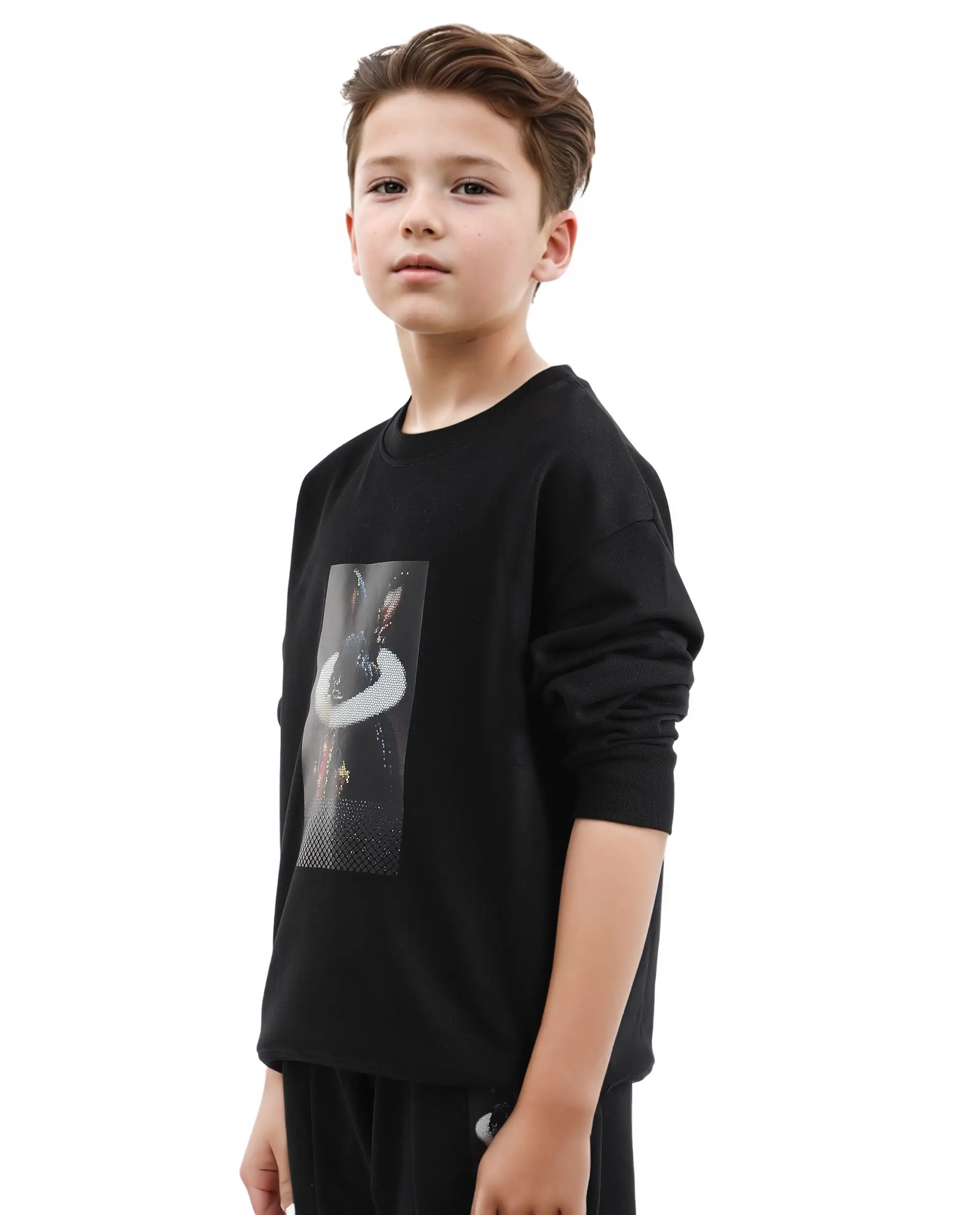 Rare Ones Kids Ribo Black Cotton Poly Full Sleeve Cmyk Print Sweatshirt - Image 6