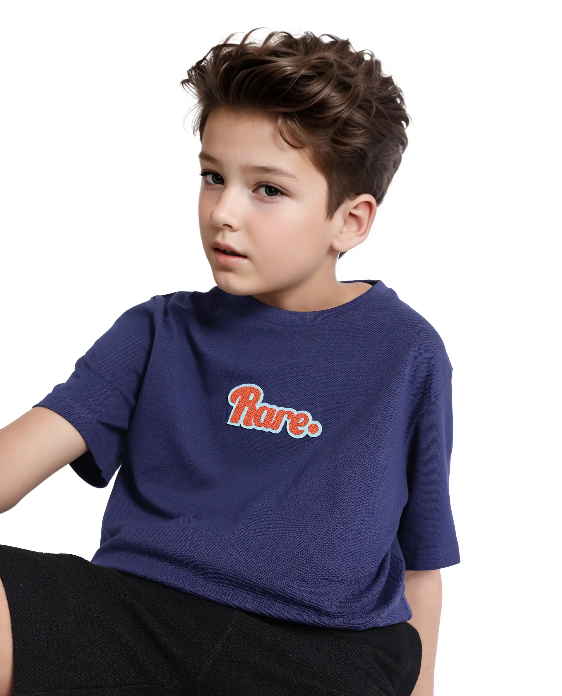 Rare Ones Kids Ride Navy Cotton Half Sleeves Crew Neck Embroidered T-Shirt - Image 2