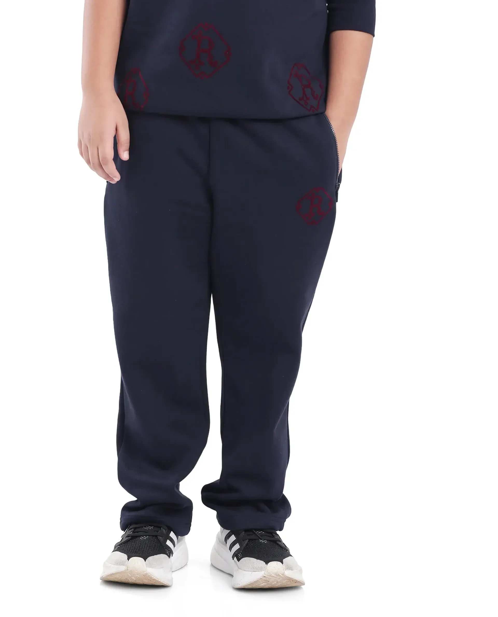 Rare Ones Kids Rinz Navy Cotton Poly Flock Print Trackpant - Image 2