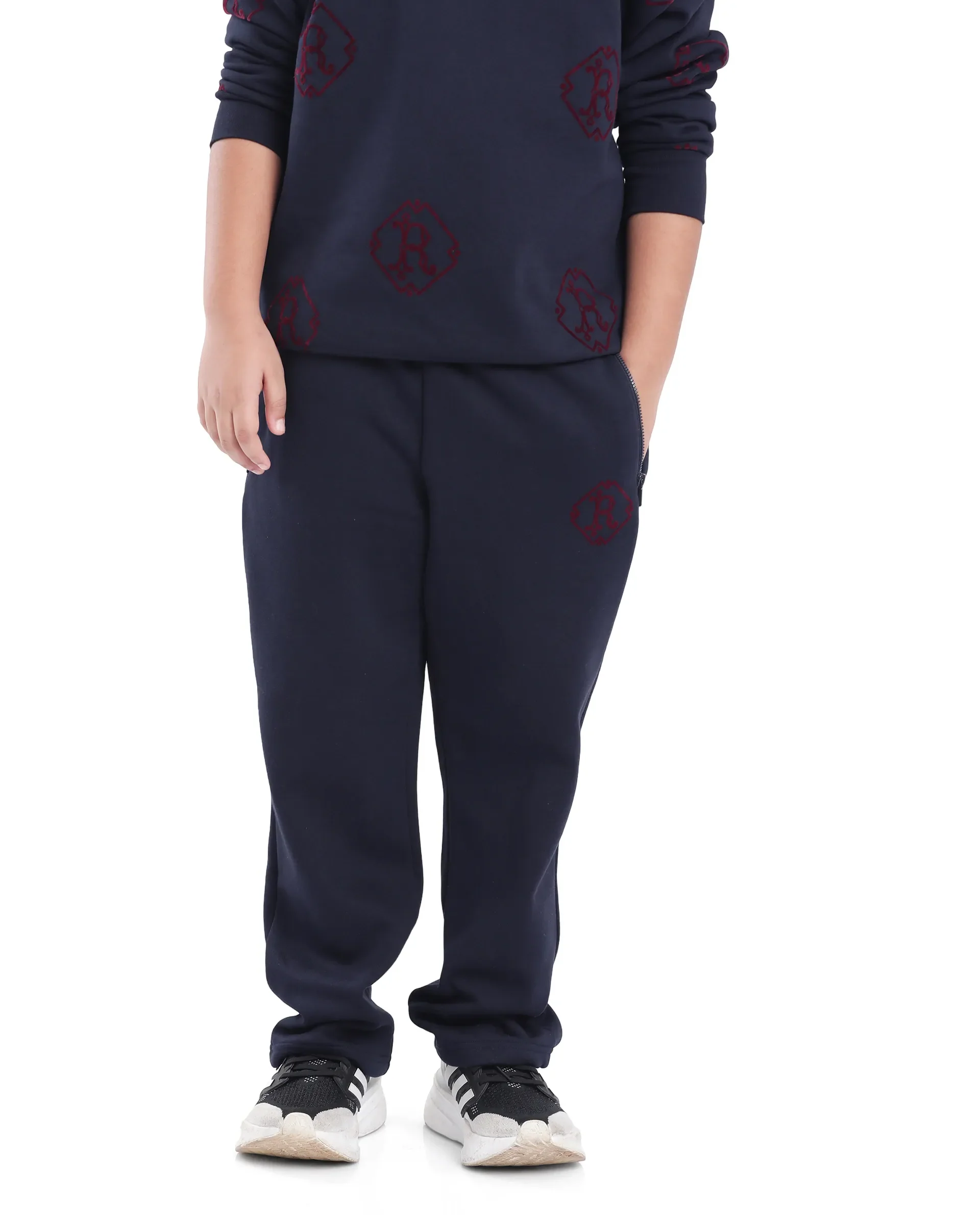 Rare Ones Kids Rinz Navy Cotton Poly Flock Print Trackpant - Image 4