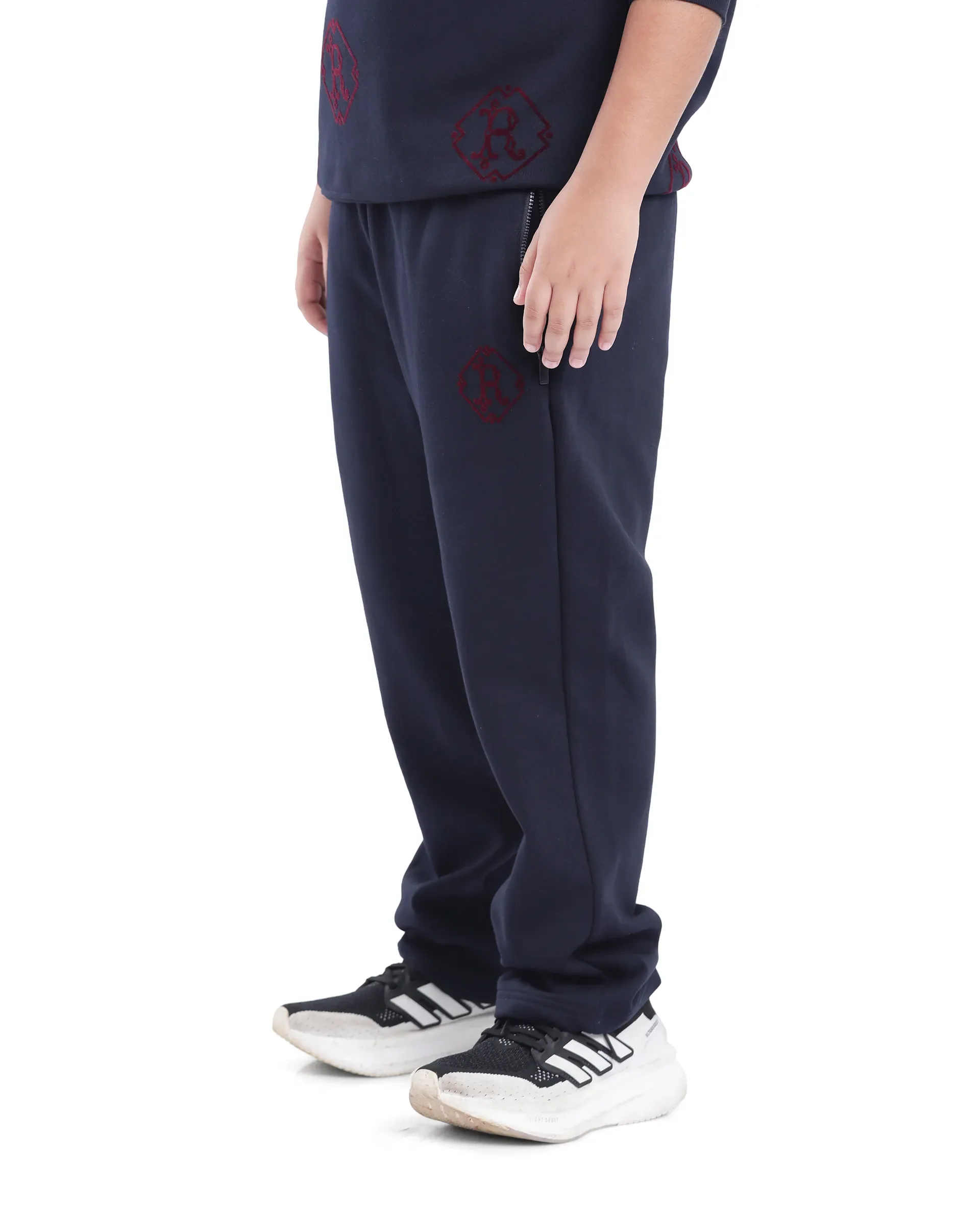 Rare Ones Kids Rinz Navy Cotton Poly Flock Print Trackpant - Image 6
