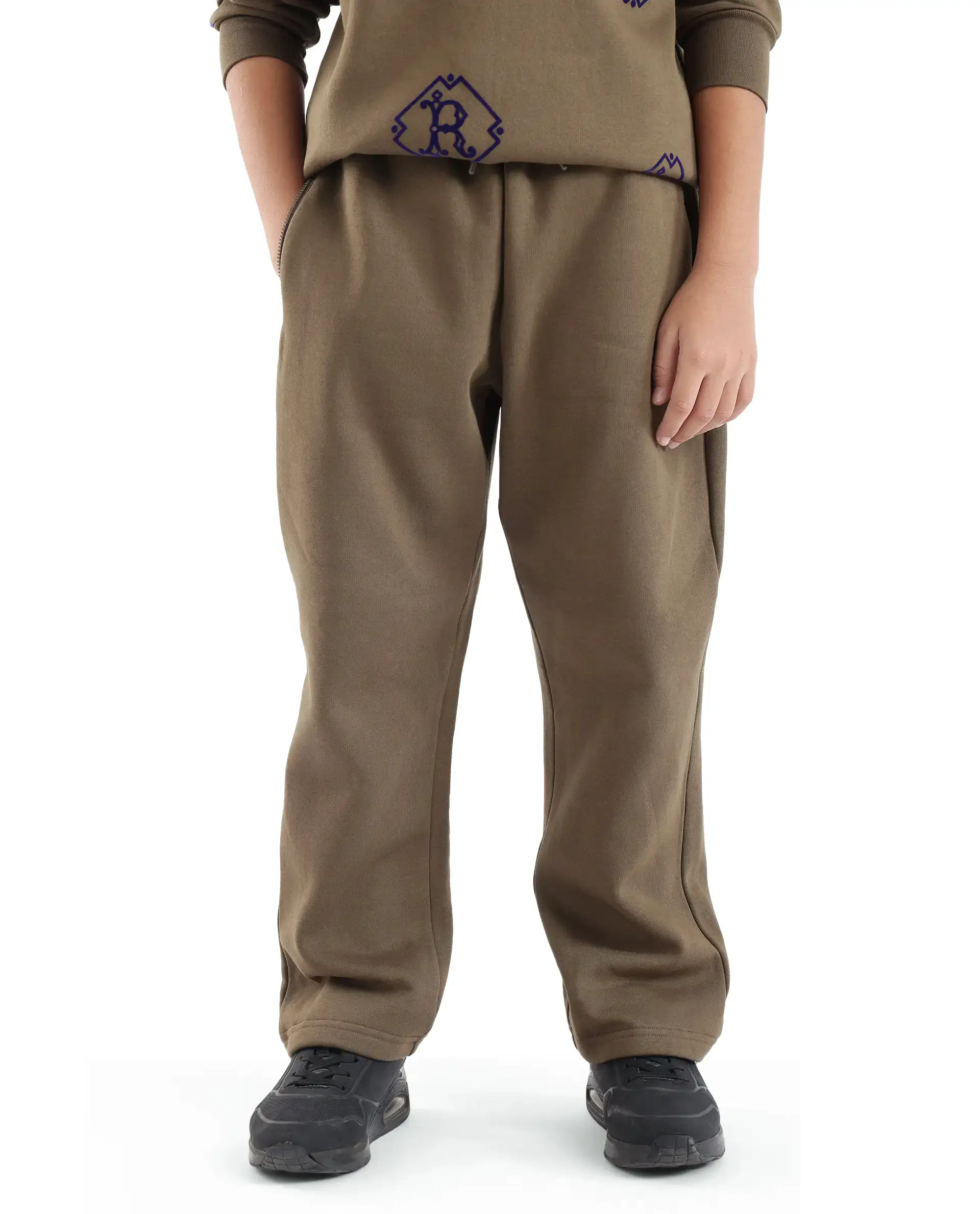 Rare Ones Kids Rinz Olive Cotton Poly Flock Print Trackpant - Image 2