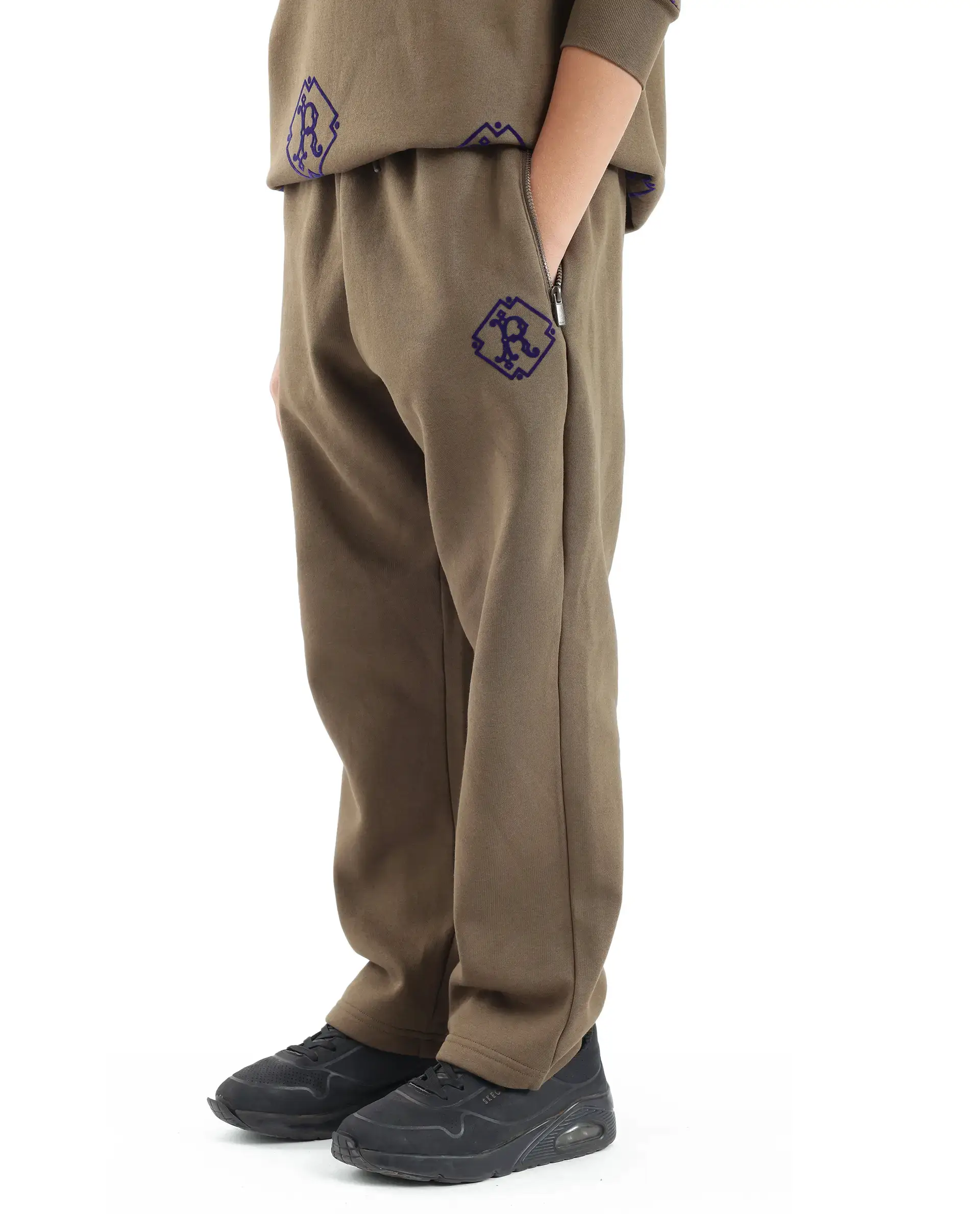 Rare Ones Kids Rinz Olive Cotton Poly Flock Print Trackpant - Image 5