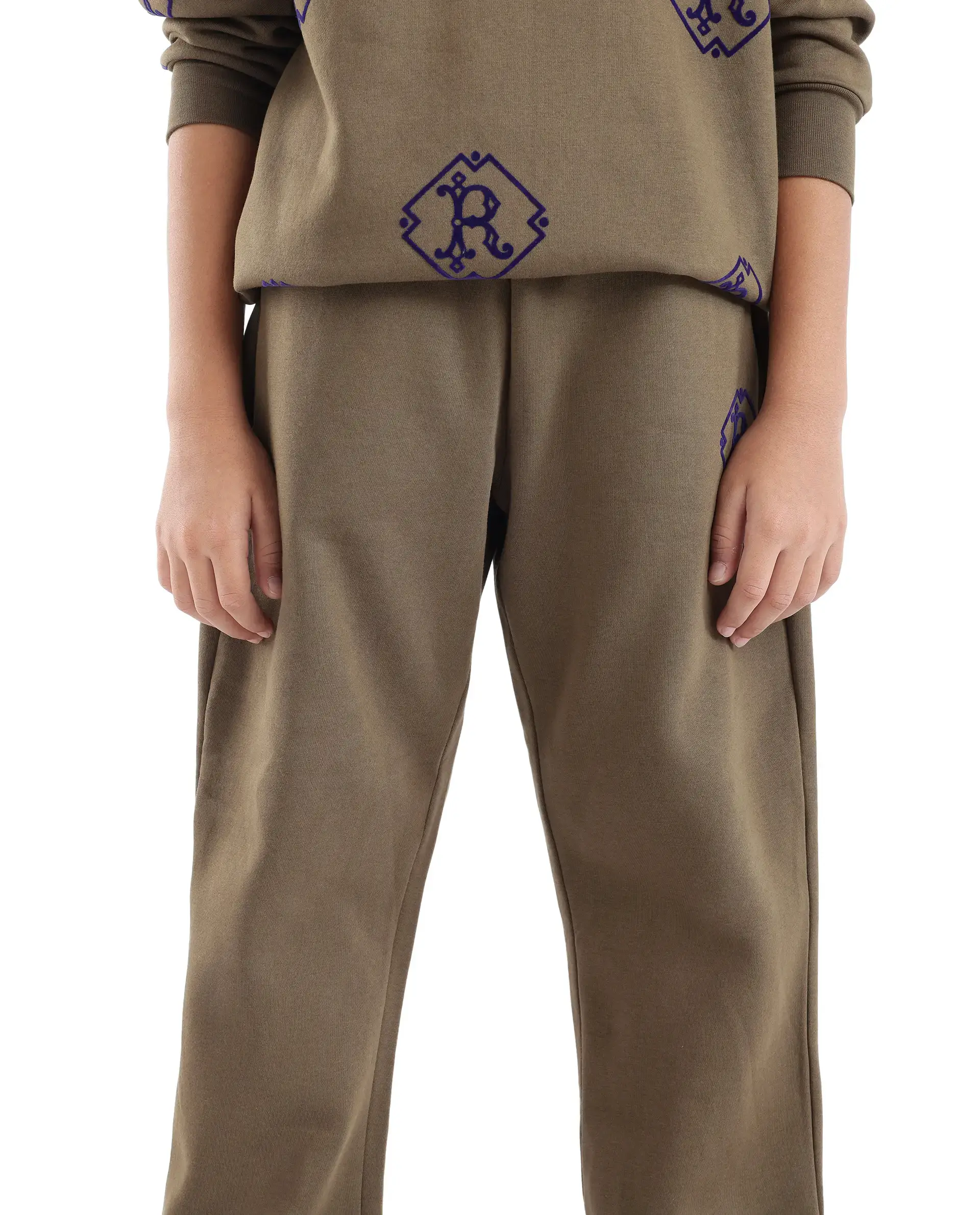 Rare Ones Kids Rinz Olive Cotton Poly Flock Print Trackpant - Image 6