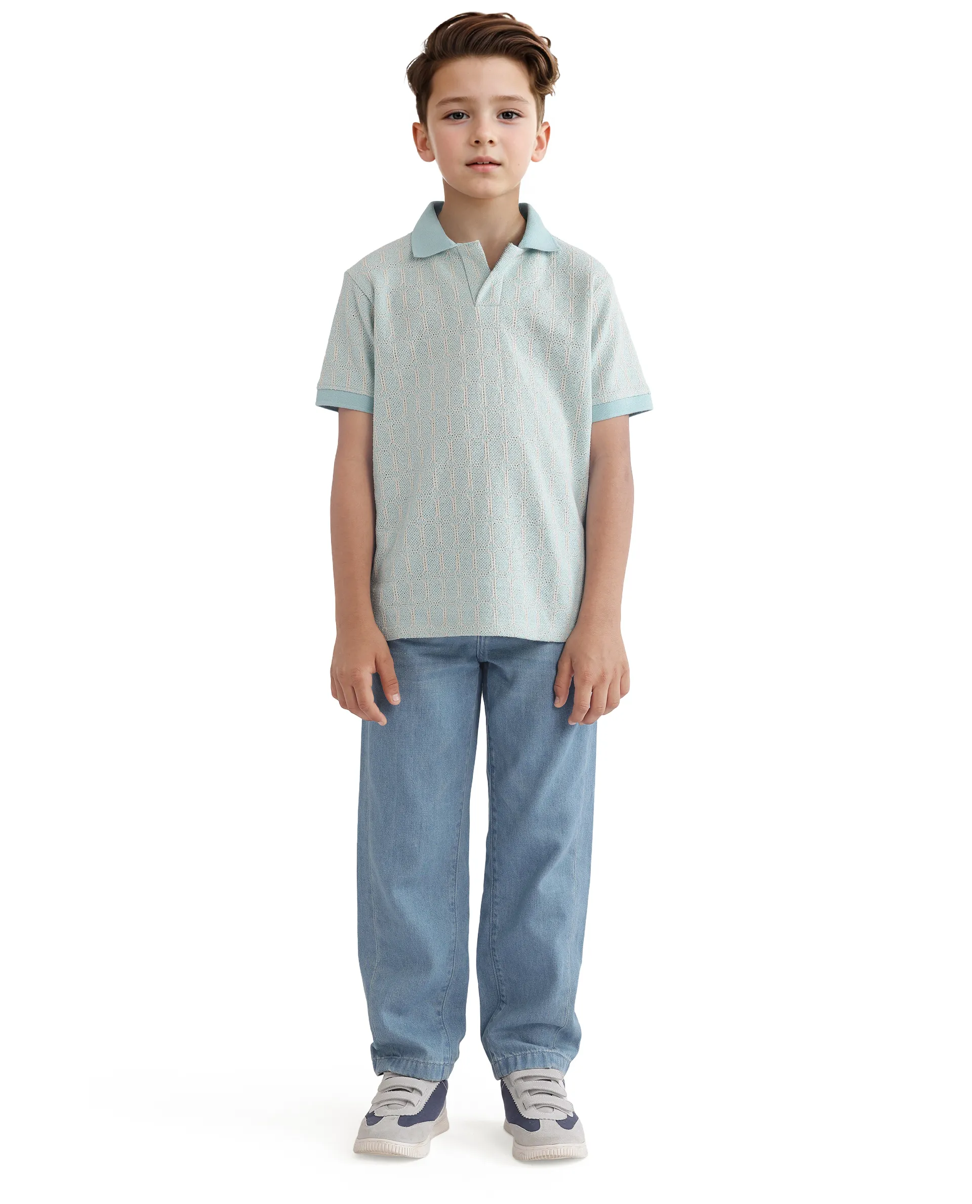 Rare Ones Kids Rivo Light Blue Cotton Blend Half Sleeve Plain Polo - Image 2