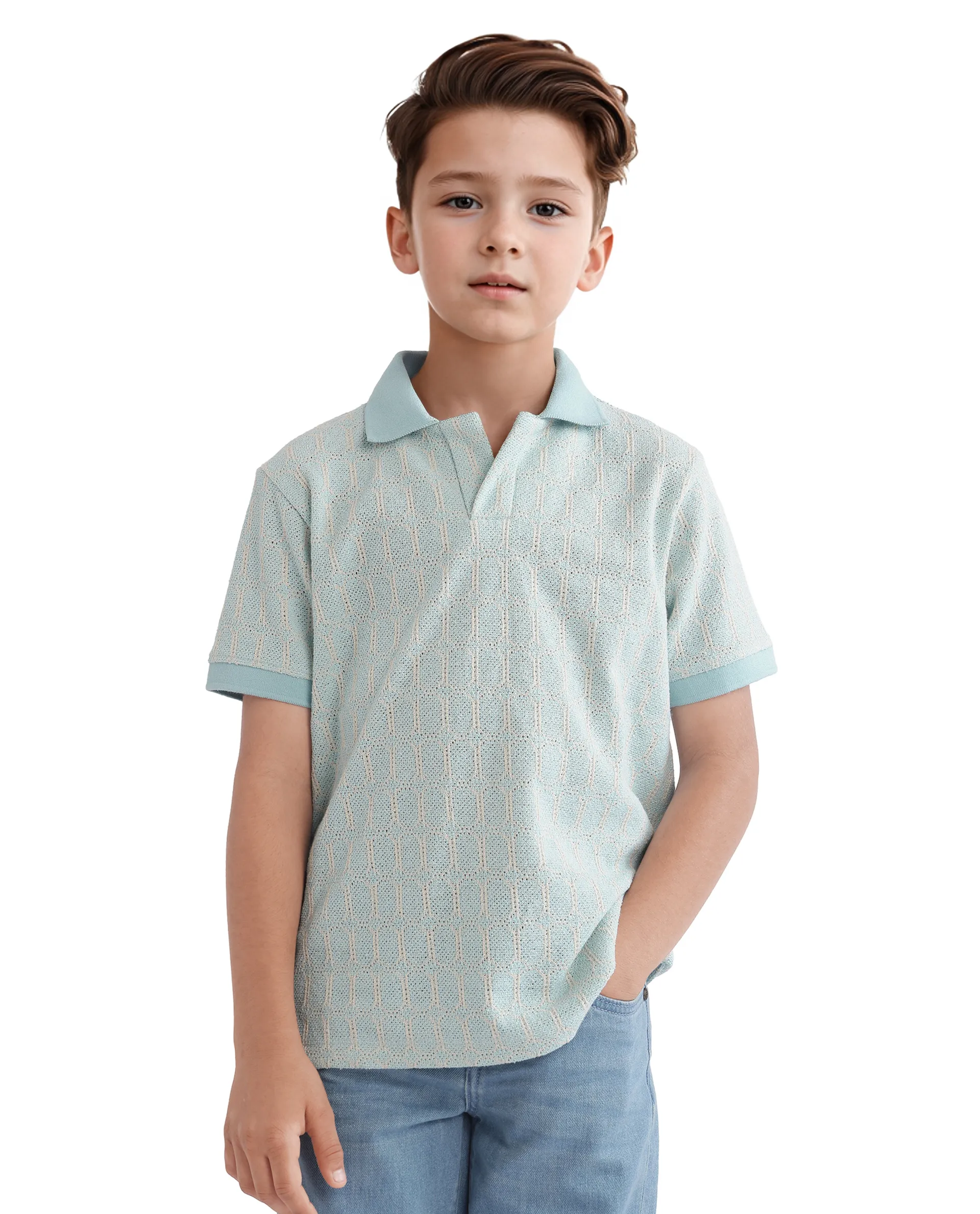 Rare Ones Kids Rivo Light Blue Cotton Blend Half Sleeve Plain Polo - Image 3
