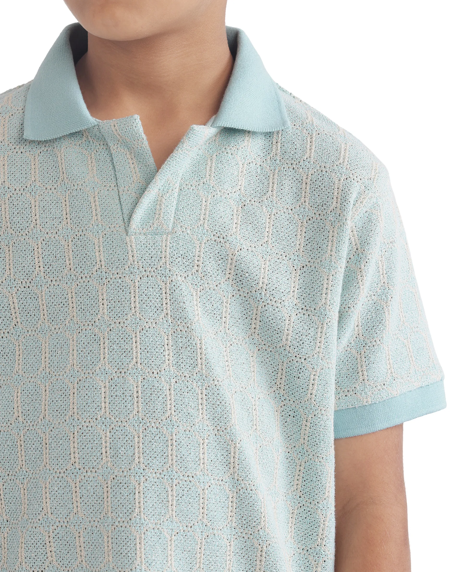 Rare Ones Kids Rivo Light Blue Cotton Blend Half Sleeve Plain Polo - Image 5