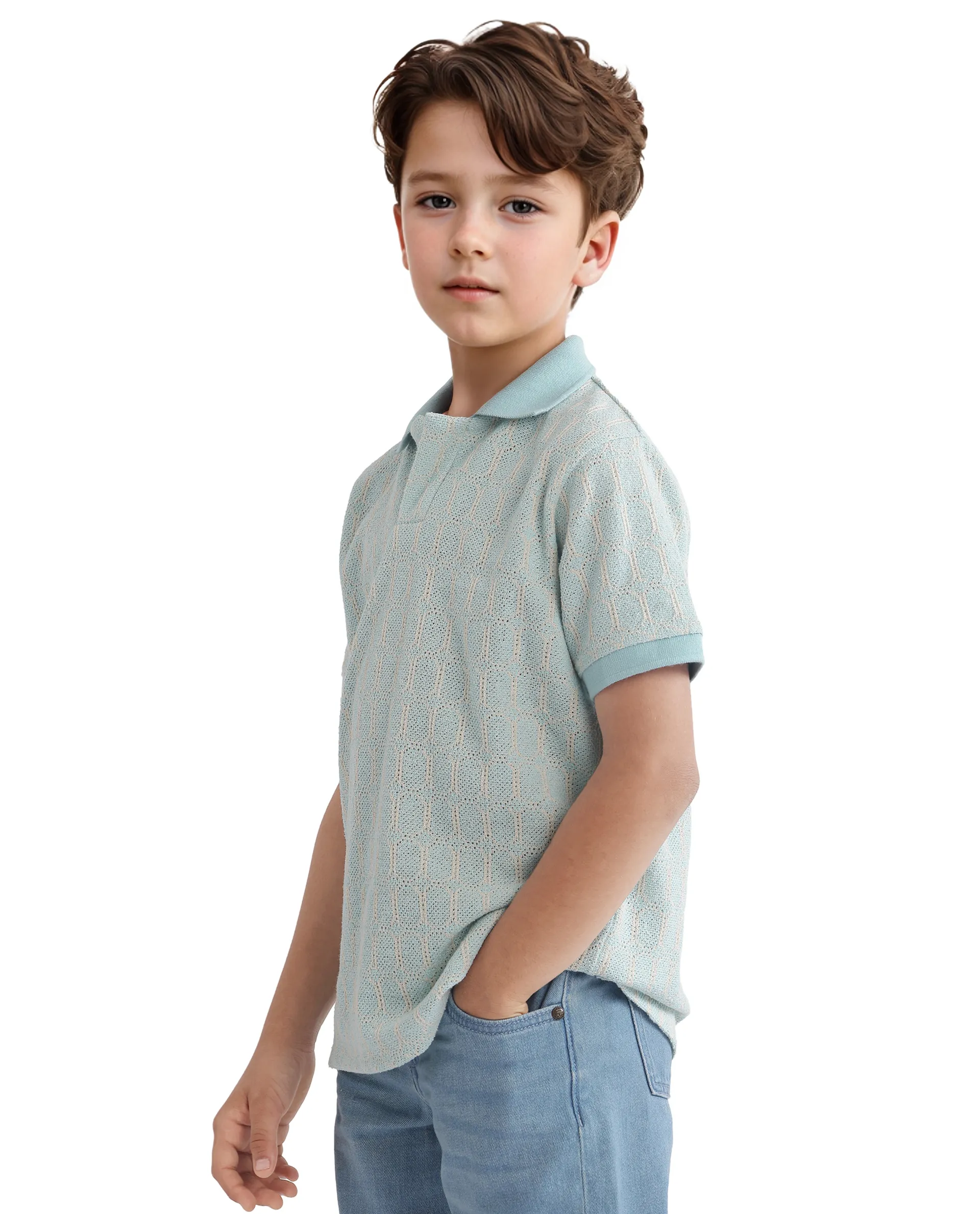 Rare Ones Kids Rivo Light Blue Cotton Blend Half Sleeve Plain Polo - Image 7