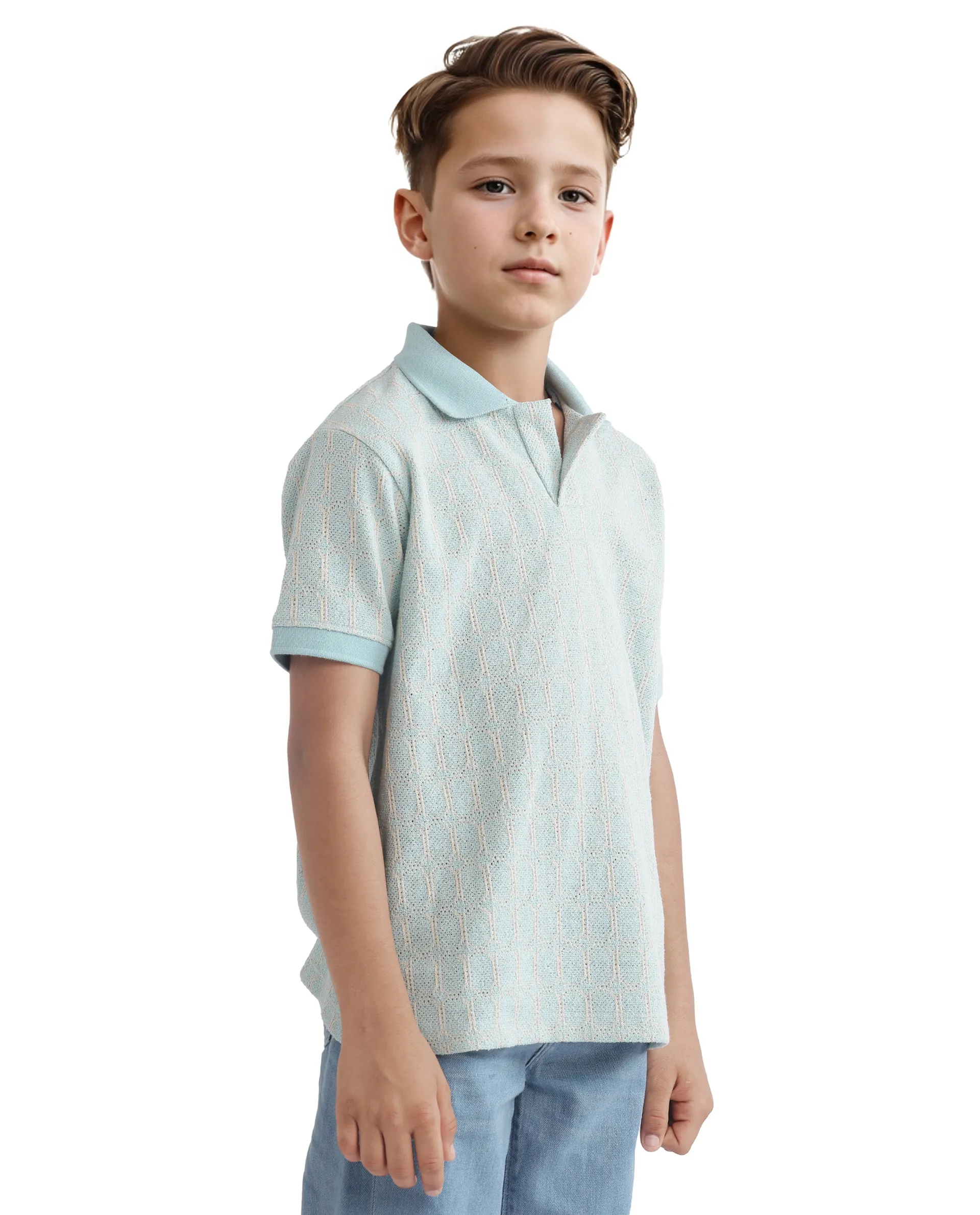 Rare Ones Kids Rivo Light Blue Cotton Blend Half Sleeve Plain Polo - Image 8