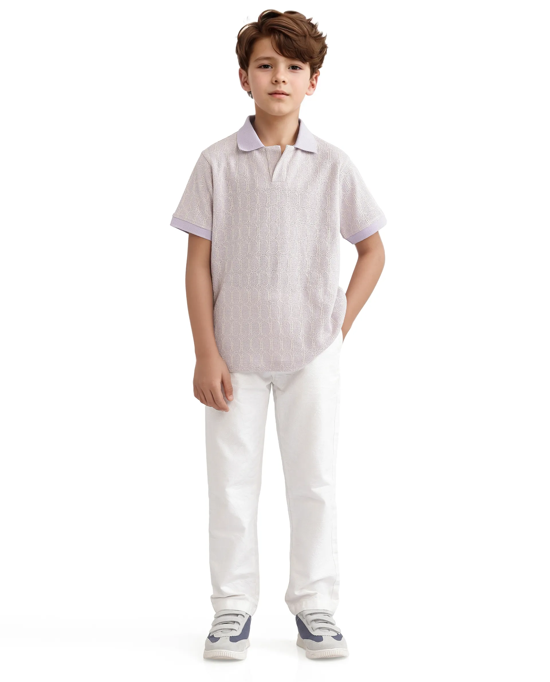 Rare Ones Kids Rivo Light Purple Cotton Blend Short Sleeve Solid Polo - Image 2