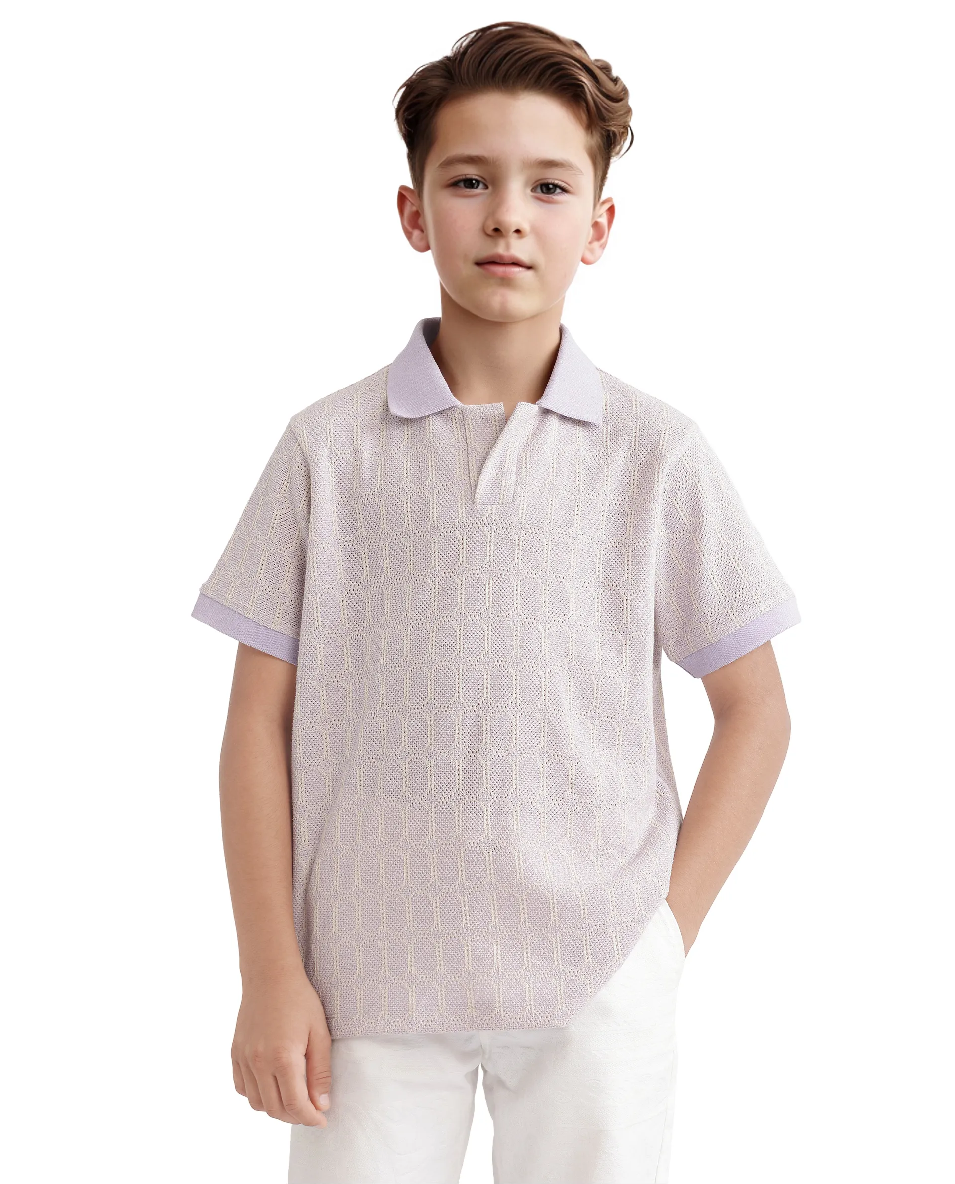 Rare Ones Kids Rivo Light Purple Cotton Blend Short Sleeve Solid Polo - Image 3