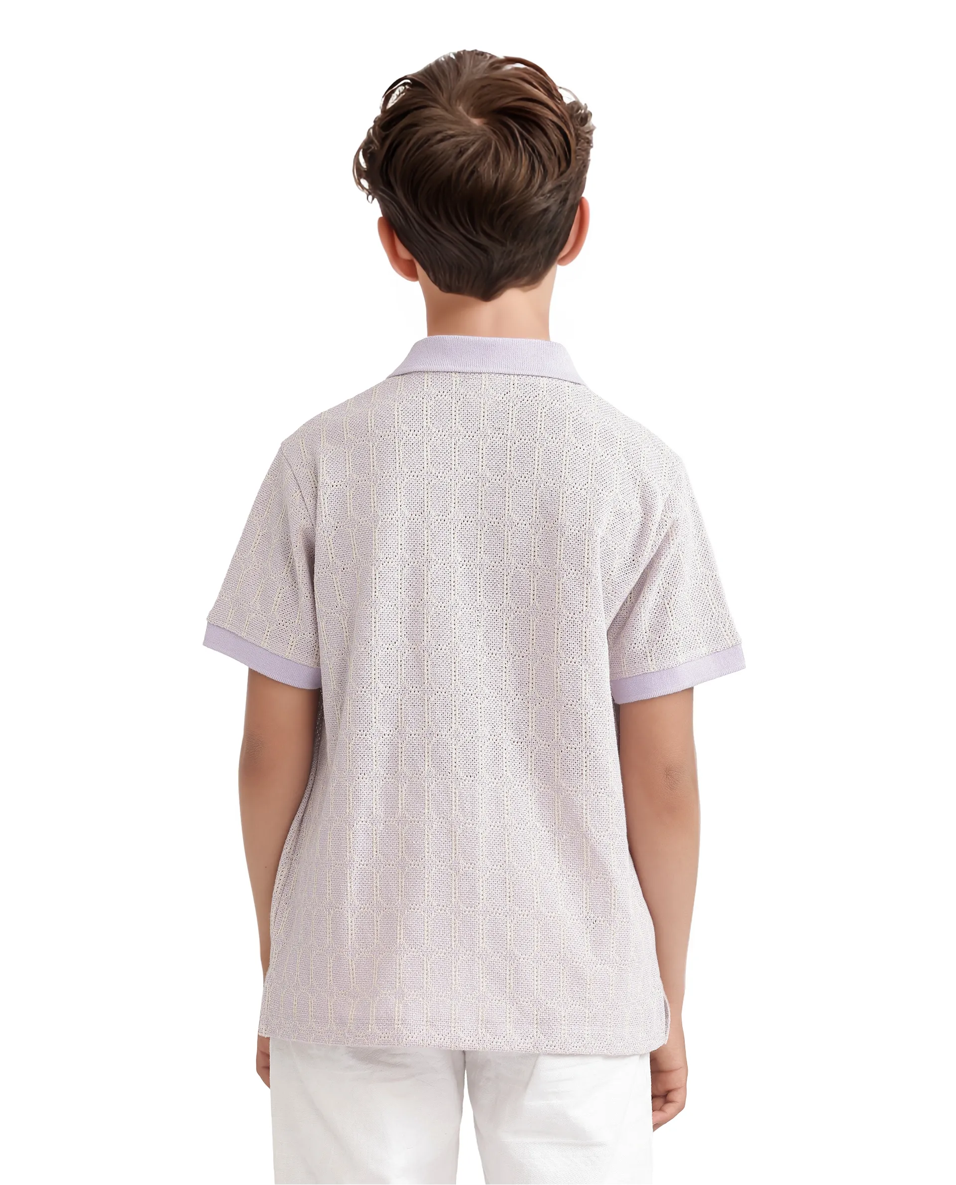 Rare Ones Kids Rivo Light Purple Cotton Blend Short Sleeve Solid Polo - Image 6