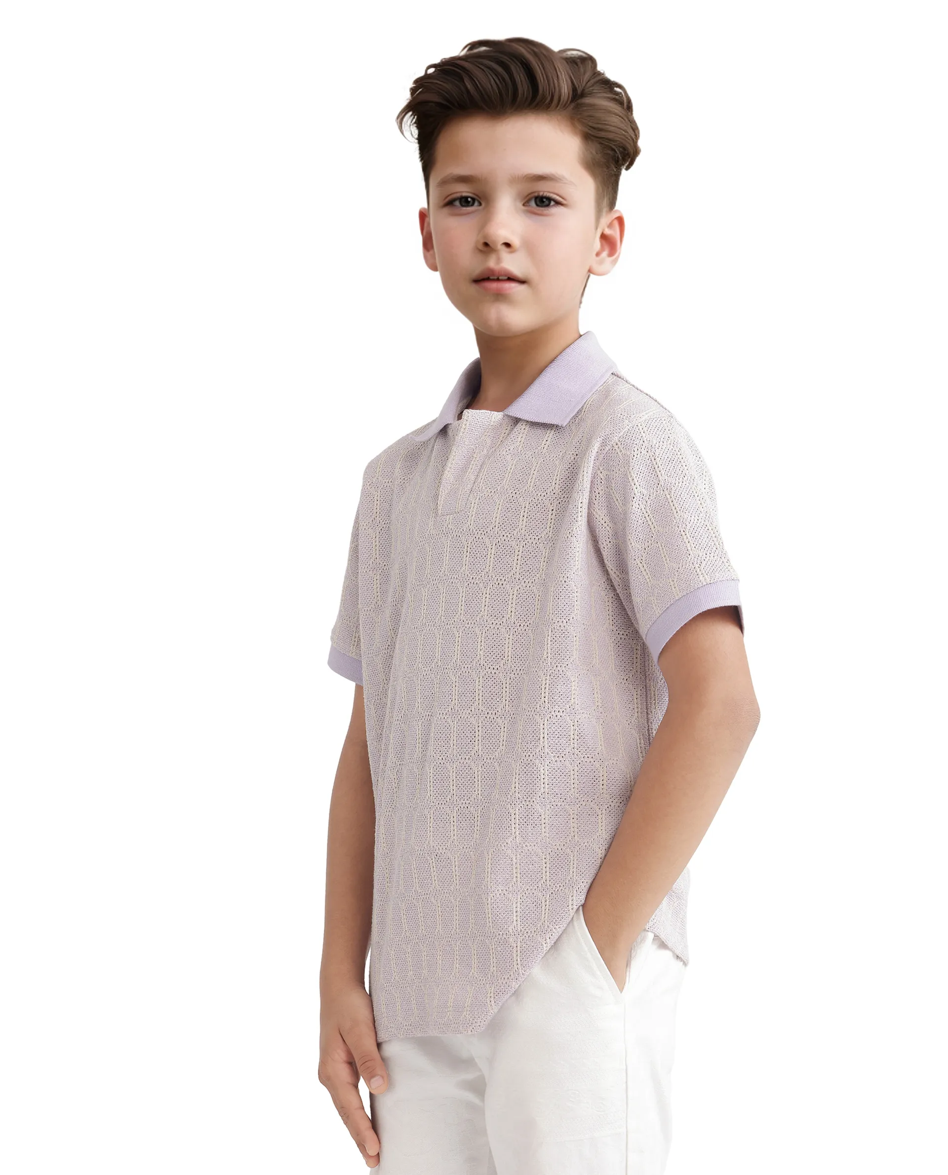 Rare Ones Kids Rivo Light Purple Cotton Blend Short Sleeve Solid Polo - Image 7