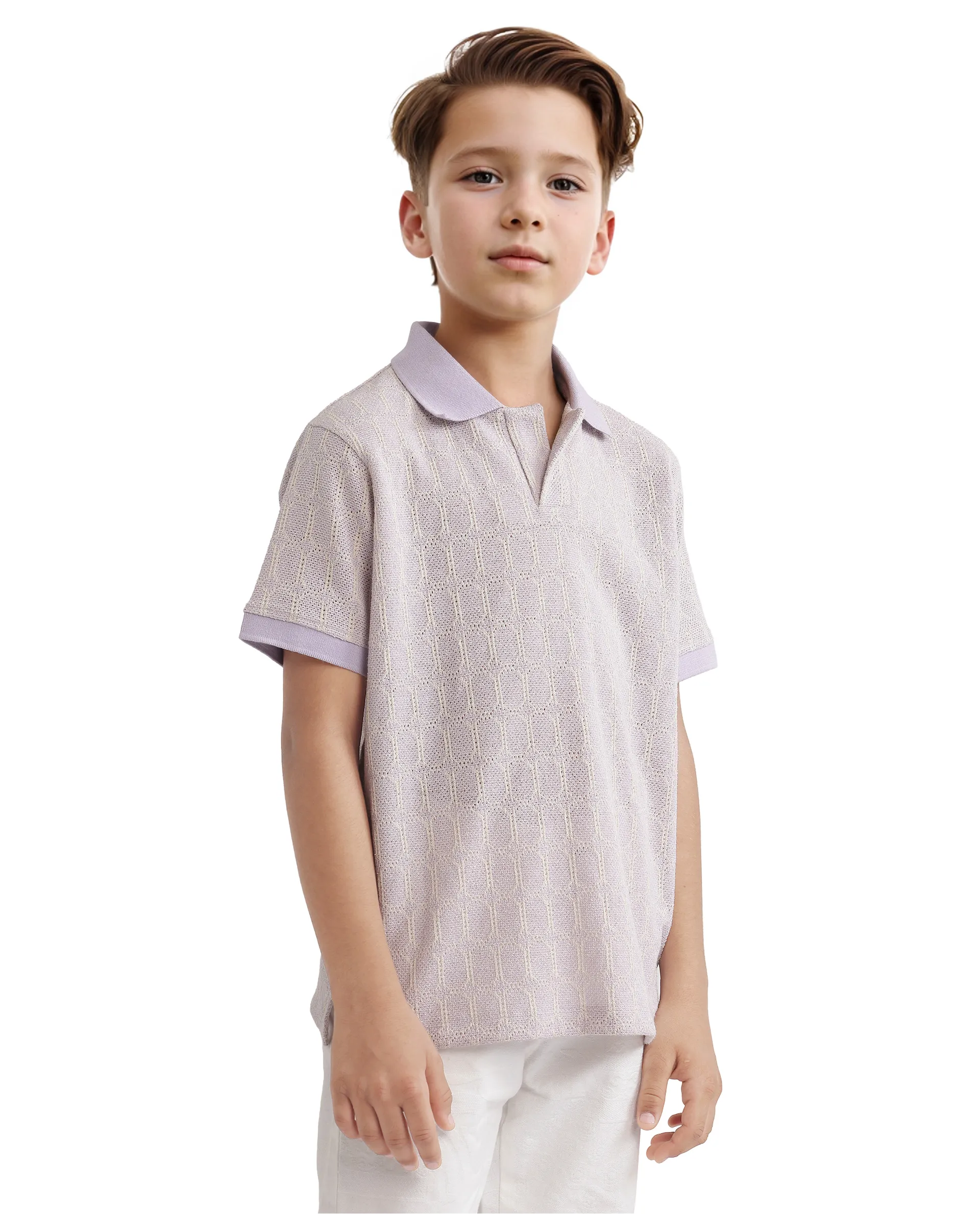 Rare Ones Kids Rivo Light Purple Cotton Blend Short Sleeve Solid Polo - Image 8