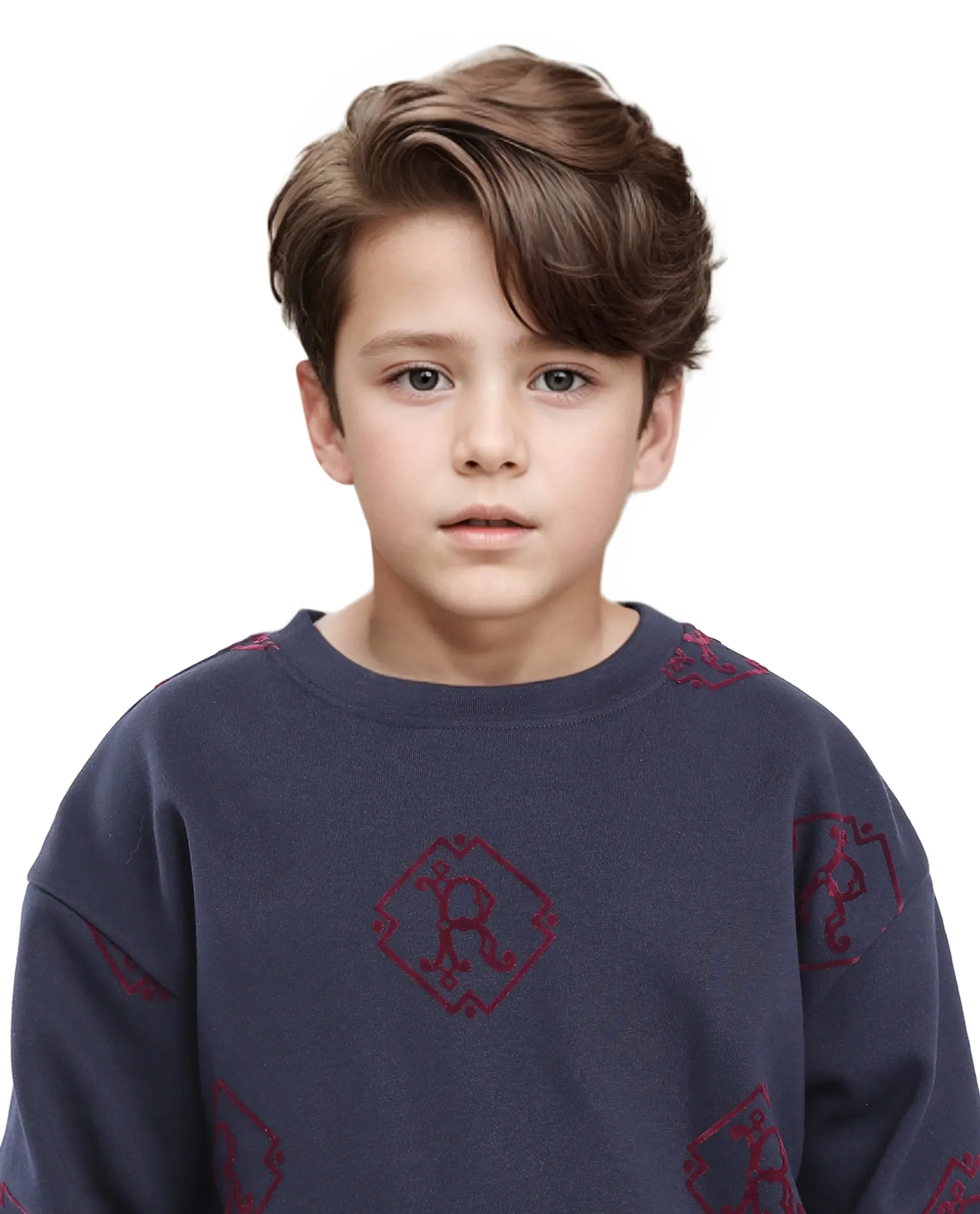 Rare Ones Kids Ronz Navy Cotton Poly Full Sleeve Flock Print Sweatshirt - Image 3
