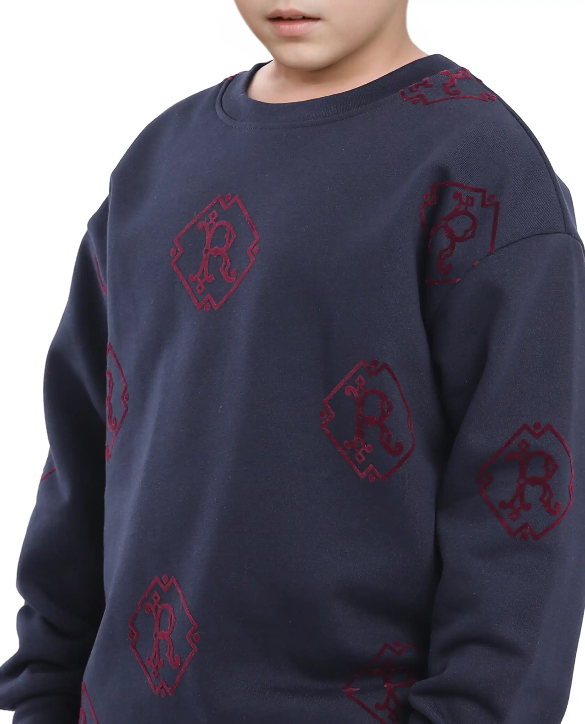 Rare Ones Kids Ronz Navy Cotton Poly Full Sleeve Flock Print Sweatshirt - Image 4