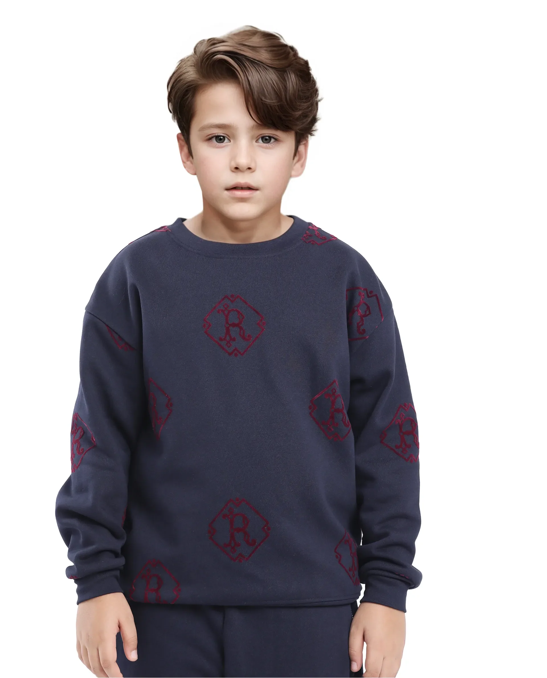 Rare Ones Kids Ronz Navy Cotton Poly Full Sleeve Flock Print Sweatshirt - Image 5