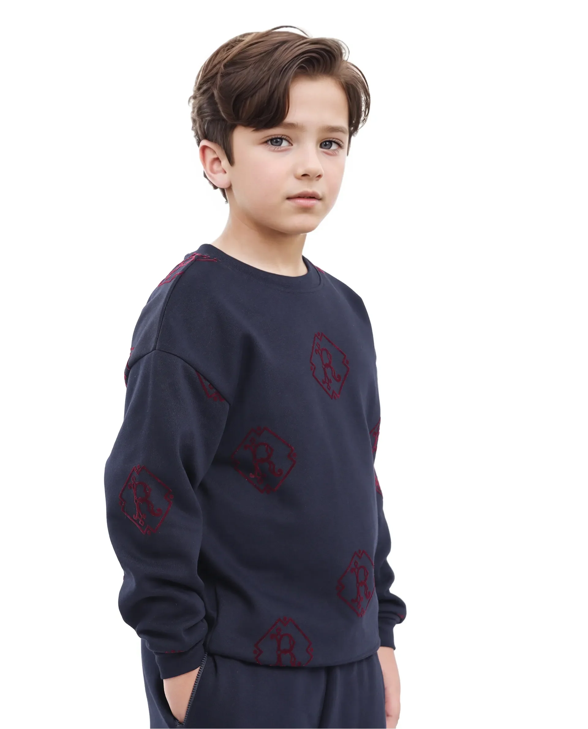 Rare Ones Kids Ronz Navy Cotton Poly Full Sleeve Flock Print Sweatshirt - Image 6