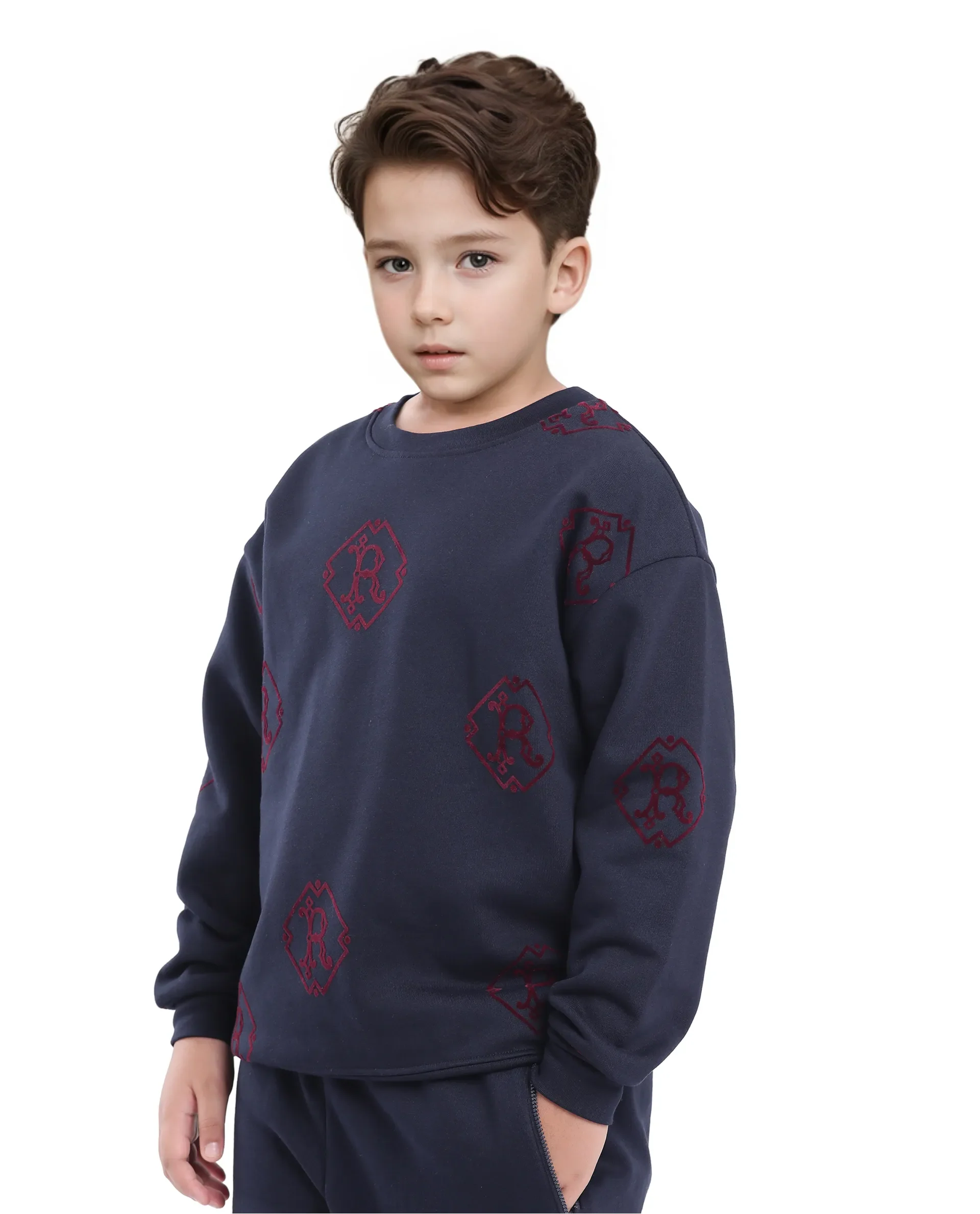 Rare Ones Kids Ronz Navy Cotton Poly Full Sleeve Flock Print Sweatshirt - Image 7
