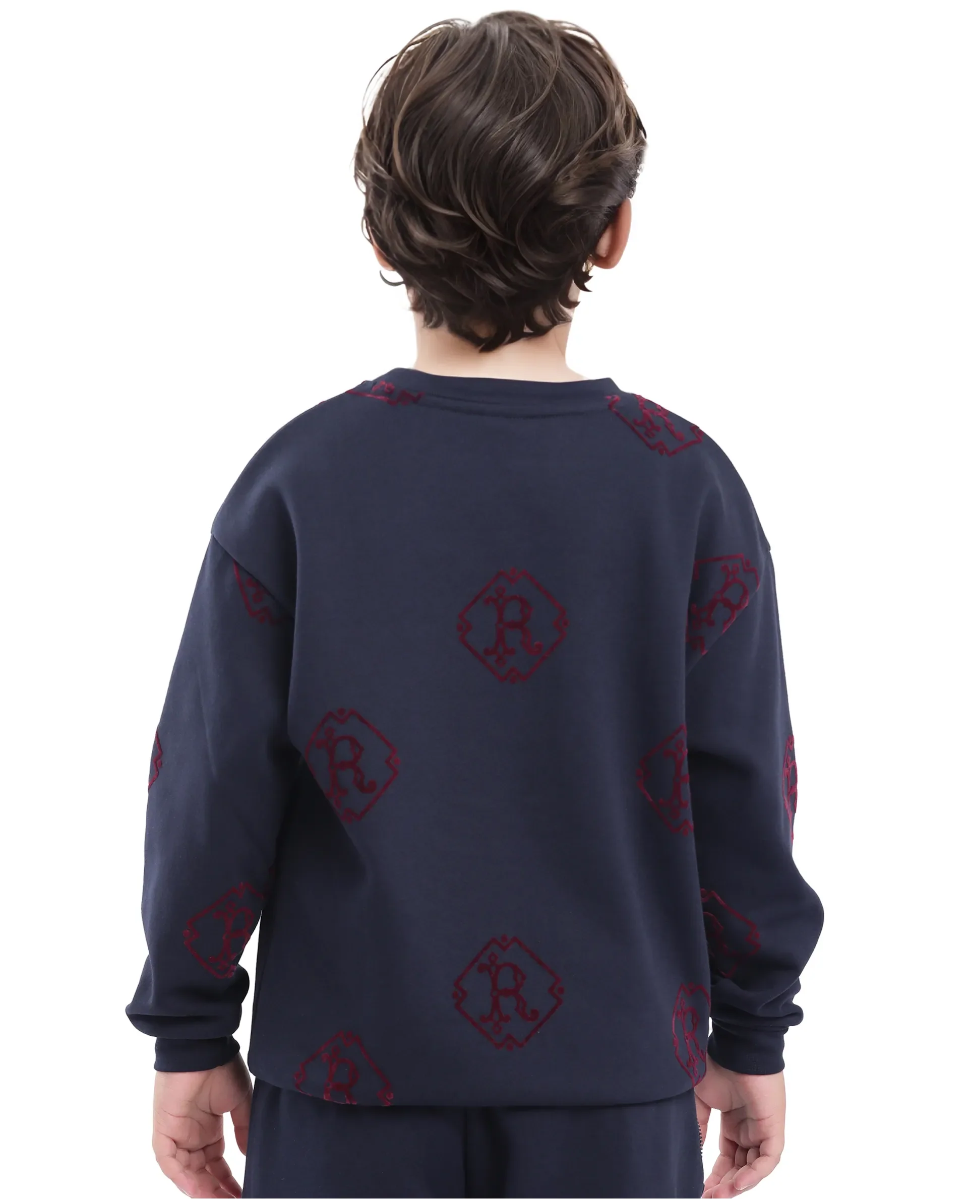 Rare Ones Kids Ronz Navy Cotton Poly Full Sleeve Flock Print Sweatshirt - Image 8