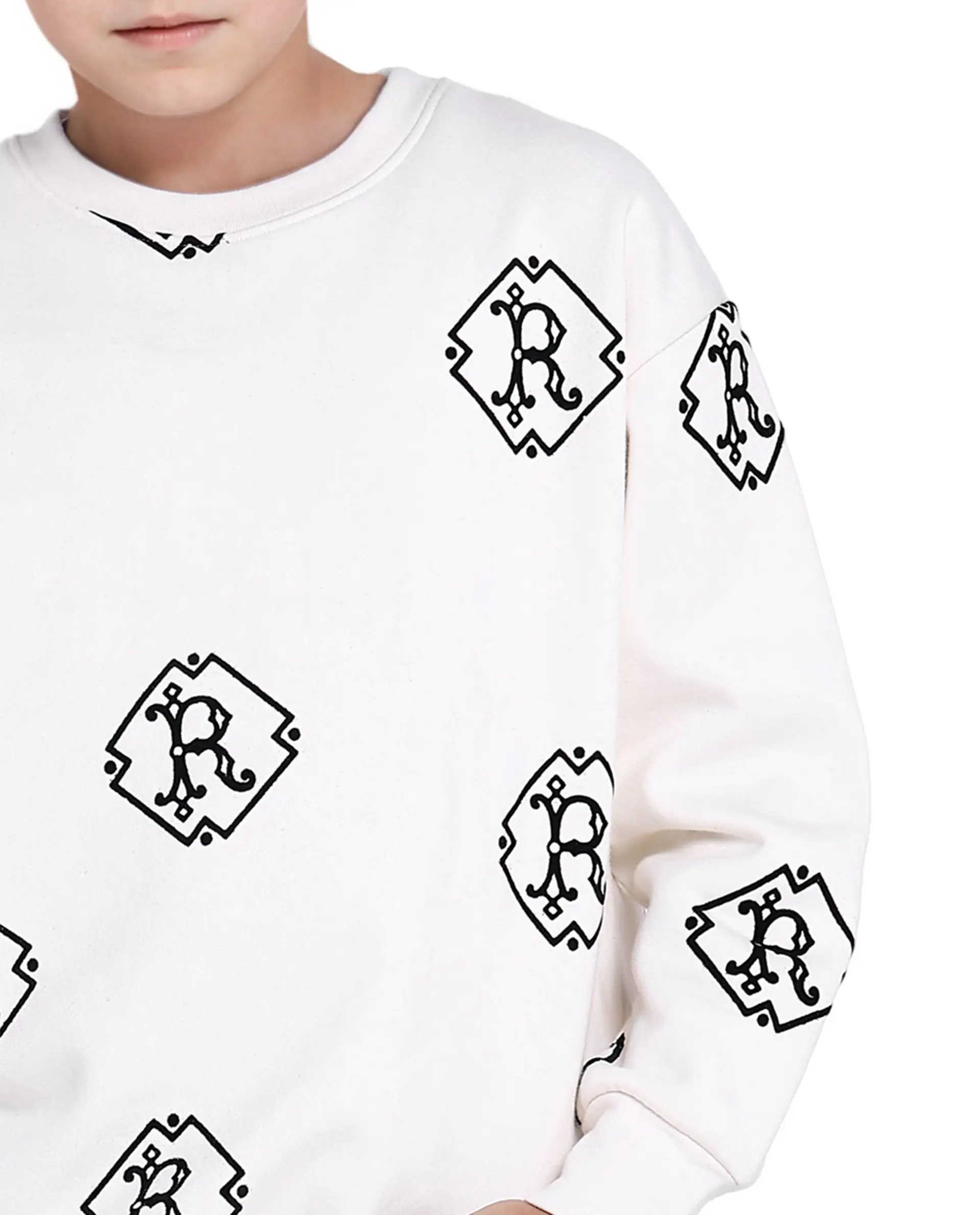 Rare Ones Kids Ronz Off White Cotton Poly Full Sleeve Flock Print Sweatshirt - Image 3