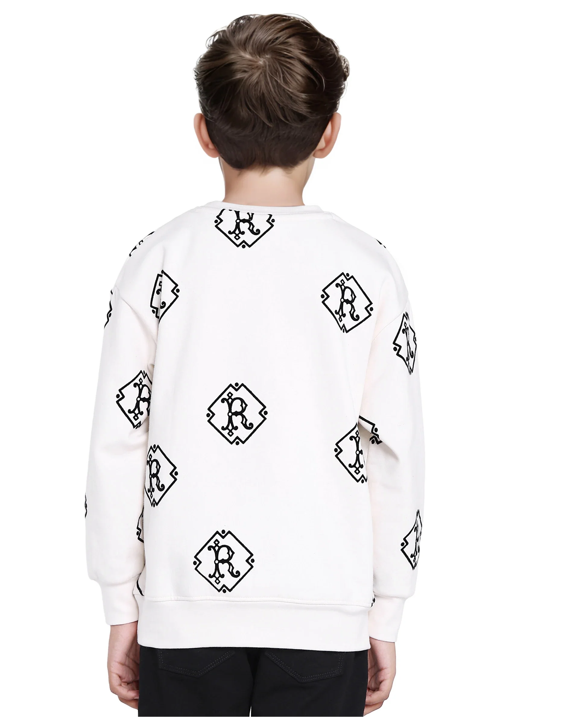 Rare Ones Kids Ronz Off White Cotton Poly Full Sleeve Flock Print Sweatshirt - Image 7