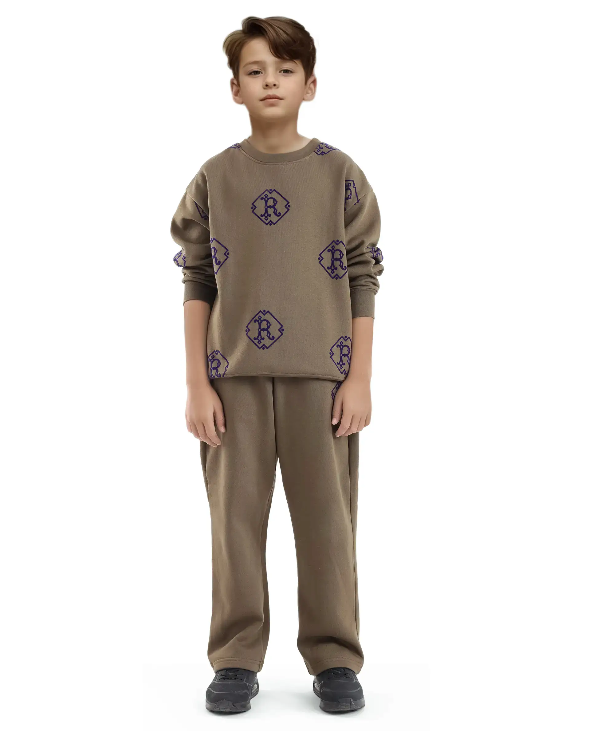 Rare Ones Kids Ronz Olive Cotton Poly Full Sleeve Flock Print Sweatshirt - Image 2