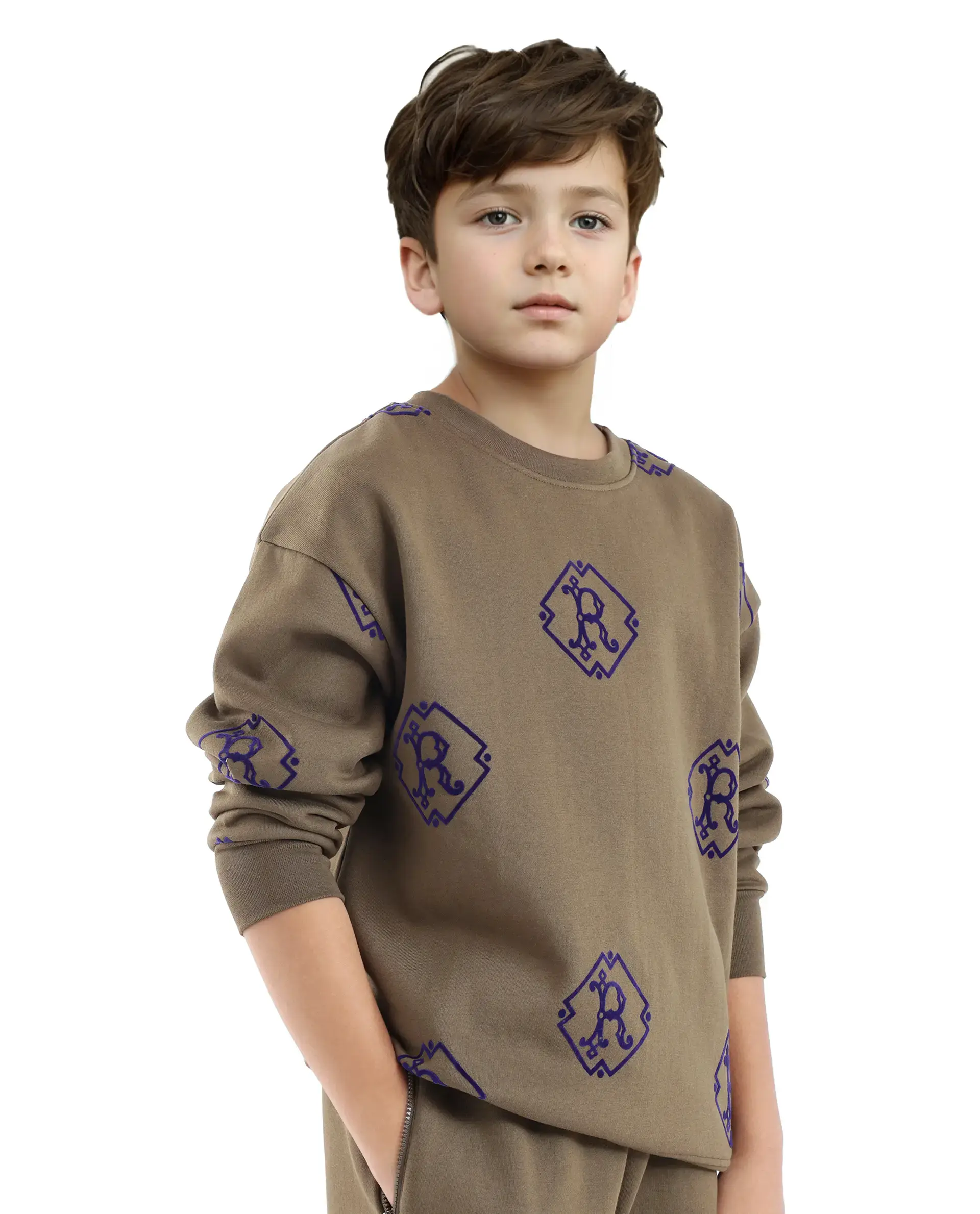 Rare Ones Kids Ronz Olive Cotton Poly Full Sleeve Flock Print Sweatshirt - Image 4