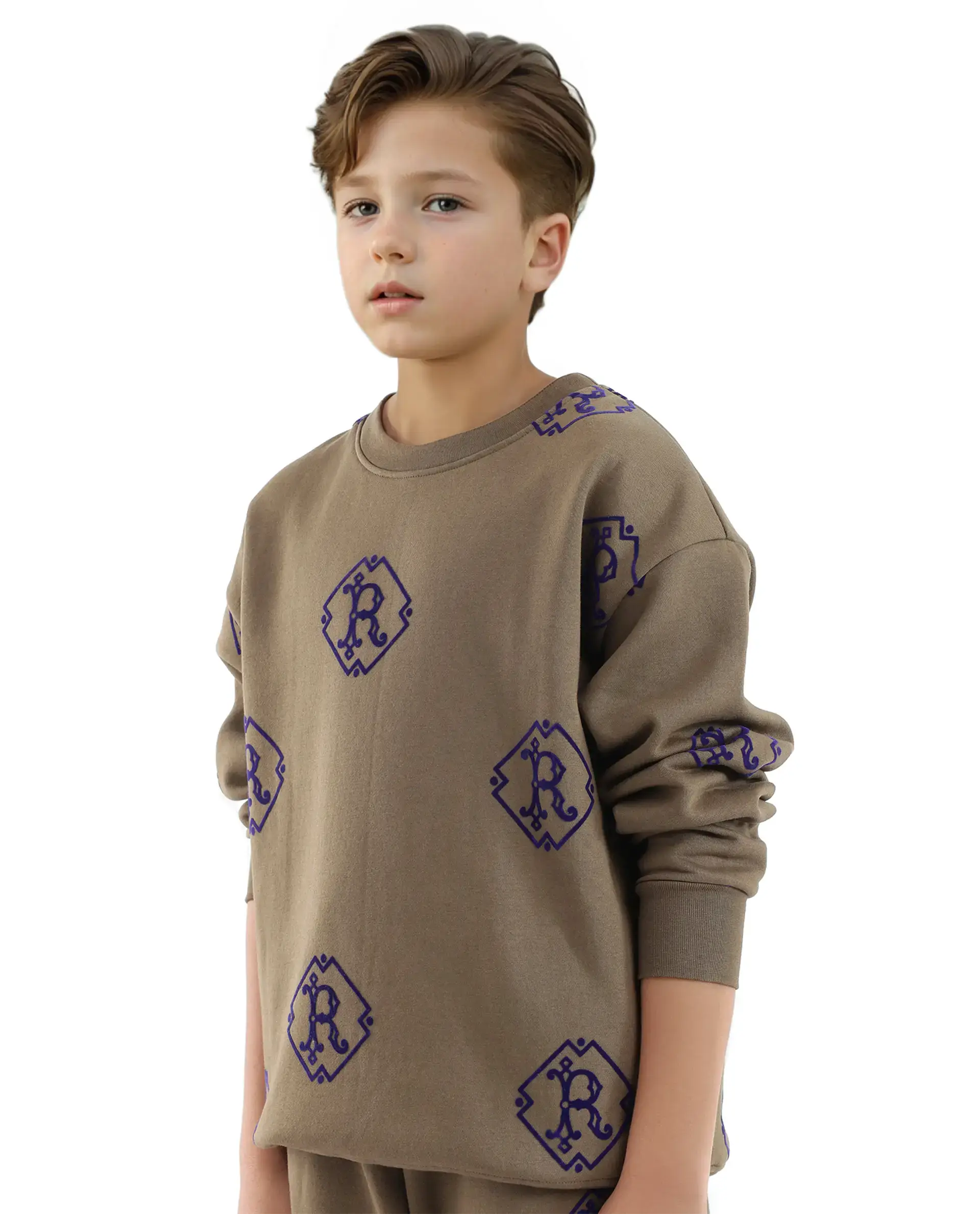 Rare Ones Kids Ronz Olive Cotton Poly Full Sleeve Flock Print Sweatshirt - Image 5