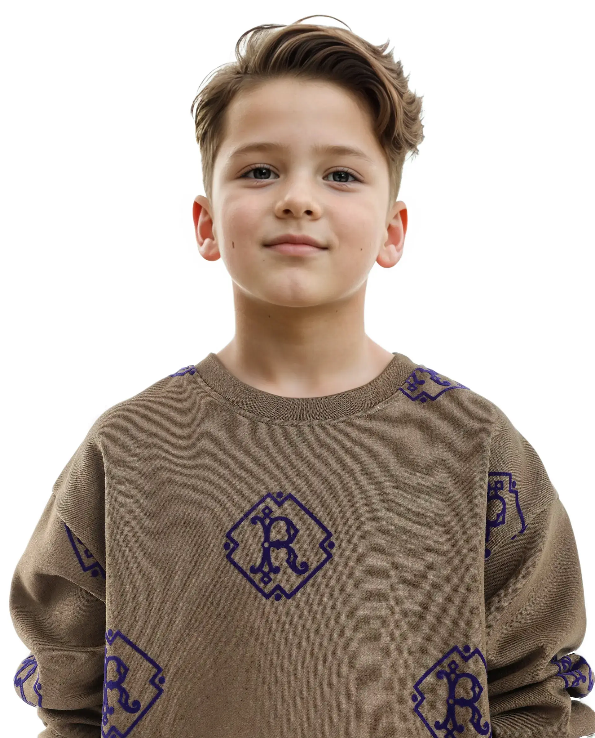 Rare Ones Kids Ronz Olive Cotton Poly Full Sleeve Flock Print Sweatshirt - Image 6