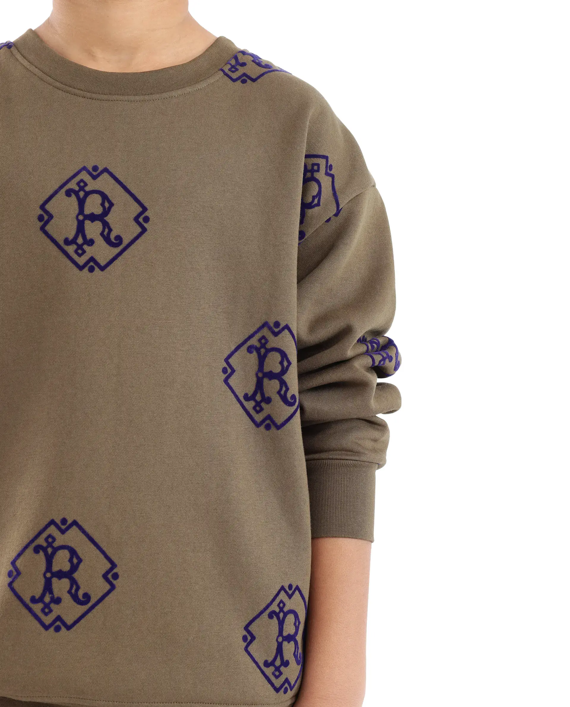 Rare Ones Kids Ronz Olive Cotton Poly Full Sleeve Flock Print Sweatshirt - Image 7