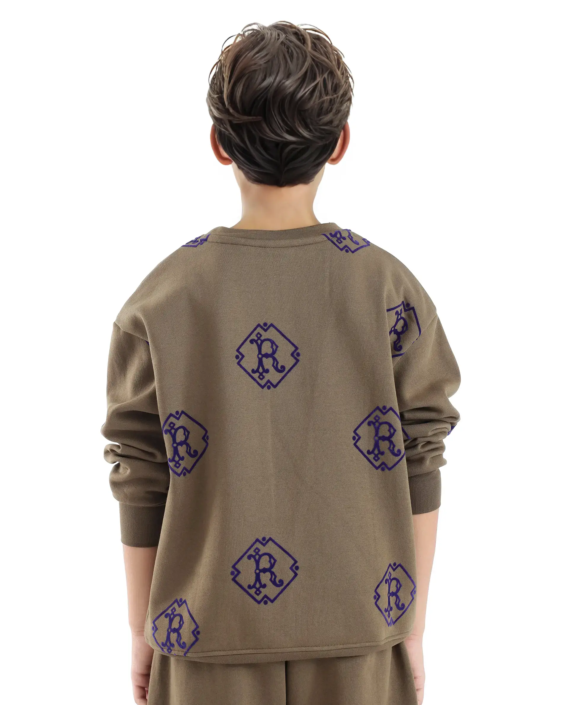 Rare Ones Kids Ronz Olive Cotton Poly Full Sleeve Flock Print Sweatshirt - Image 8