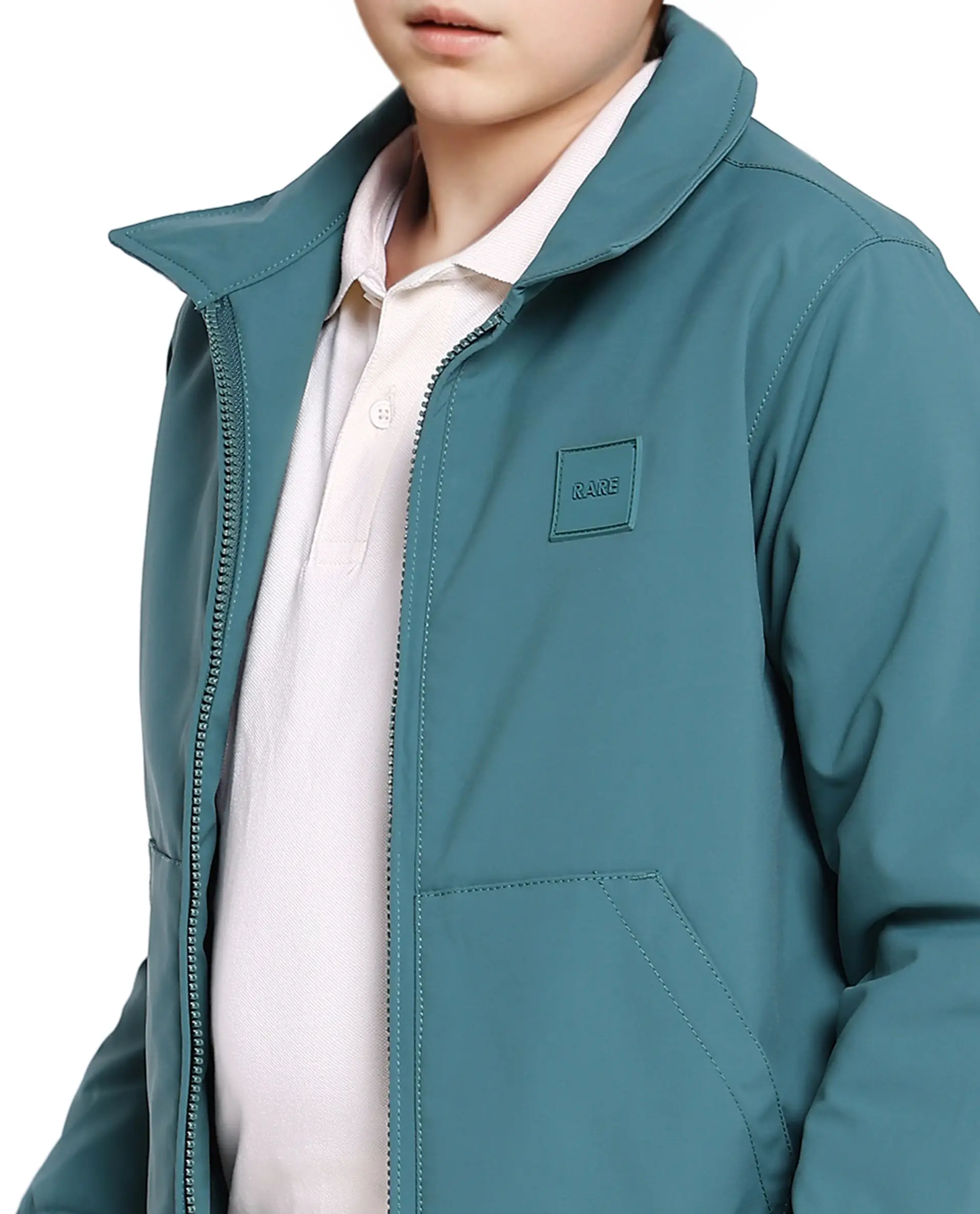 Rare Ones Kids Roston Green Polyester Full Sleeve Solid Jacket - Image 3