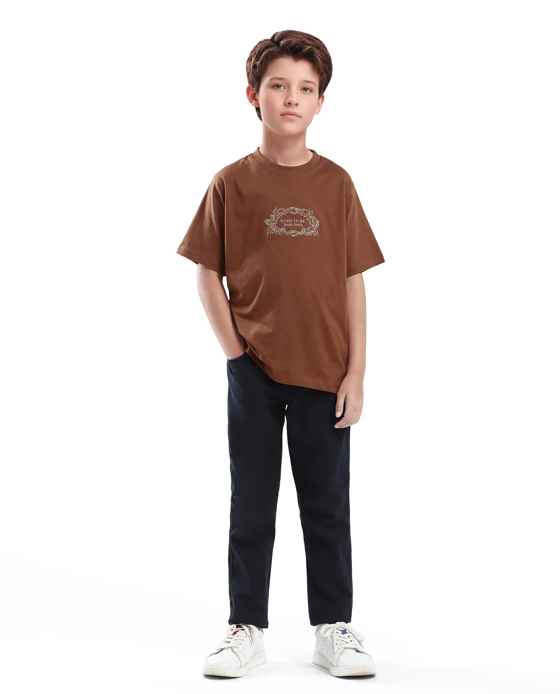 Rare Ones Kids Roxie Light Brown Cotton Half Sleeve Embroidered Slip-On Closure Regular Fit T-Shirt - Image 2