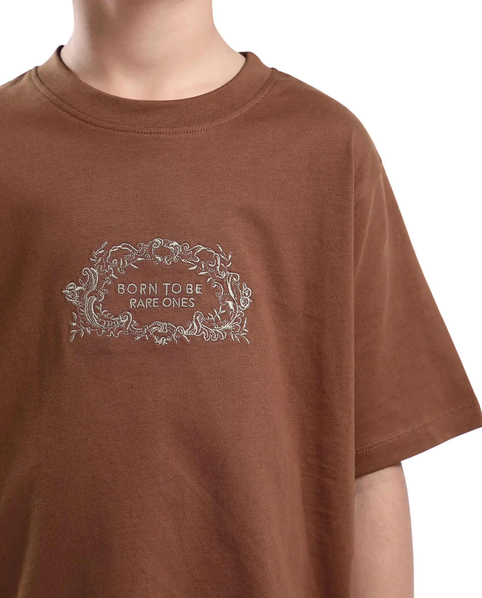 Rare Ones Kids Roxie Light Brown Cotton Half Sleeve Embroidered Slip-On Closure Regular Fit T-Shirt - Image 4