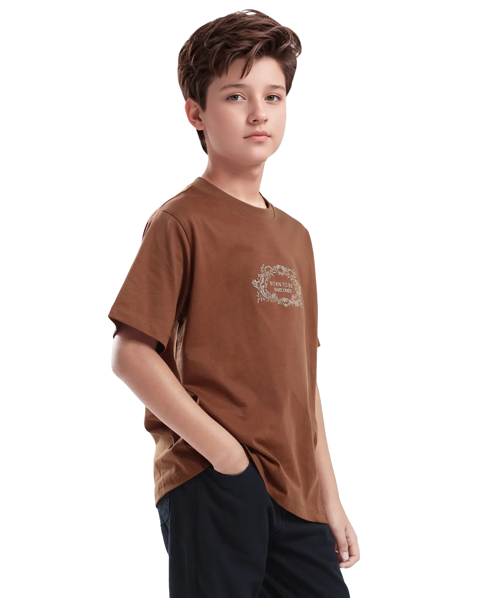 Rare Ones Kids Roxie Light Brown Cotton Half Sleeve Embroidered Slip-On Closure Regular Fit T-Shirt - Image 5