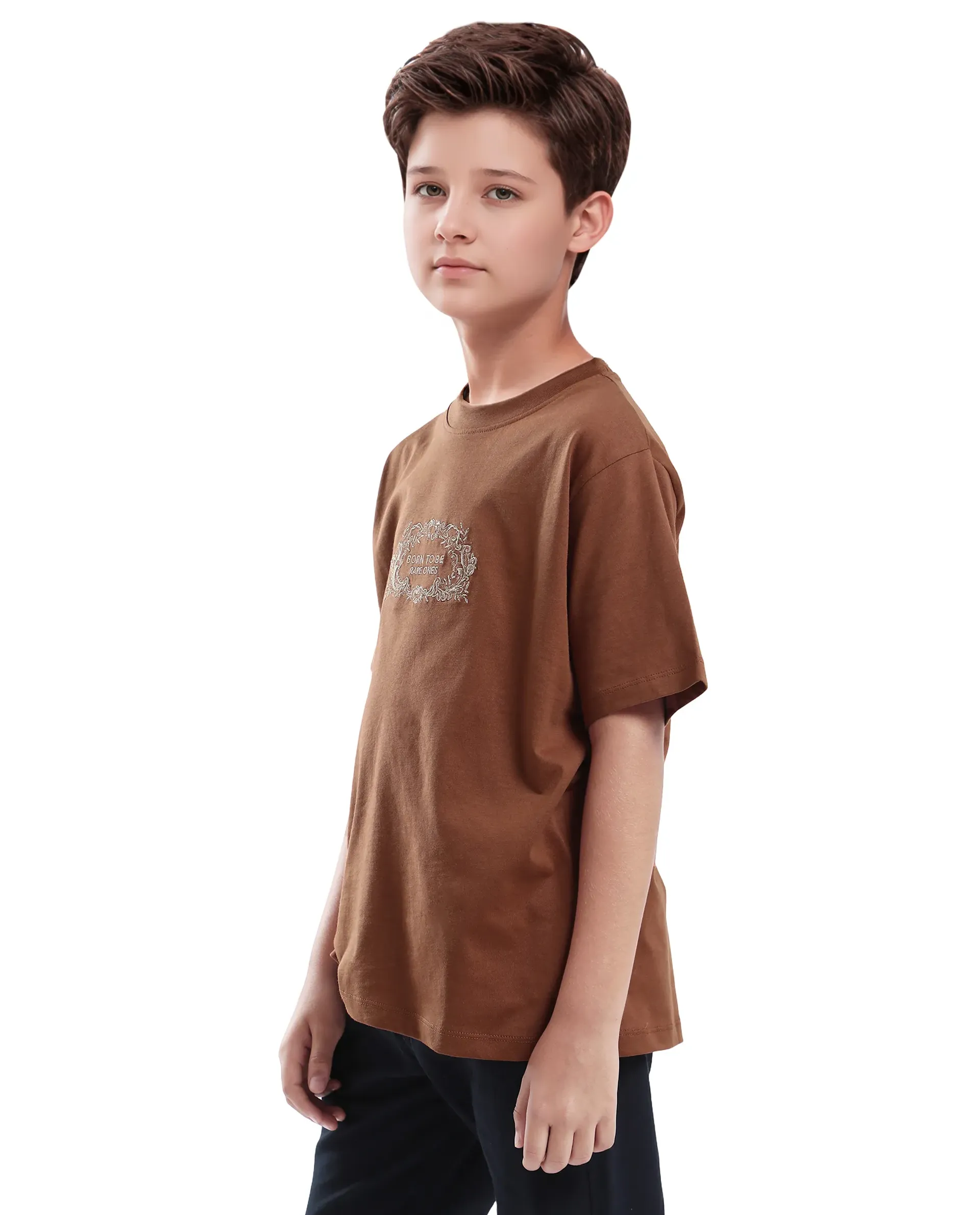 Rare Ones Kids Roxie Light Brown Cotton Half Sleeve Embroidered Slip-On Closure Regular Fit T-Shirt - Image 6