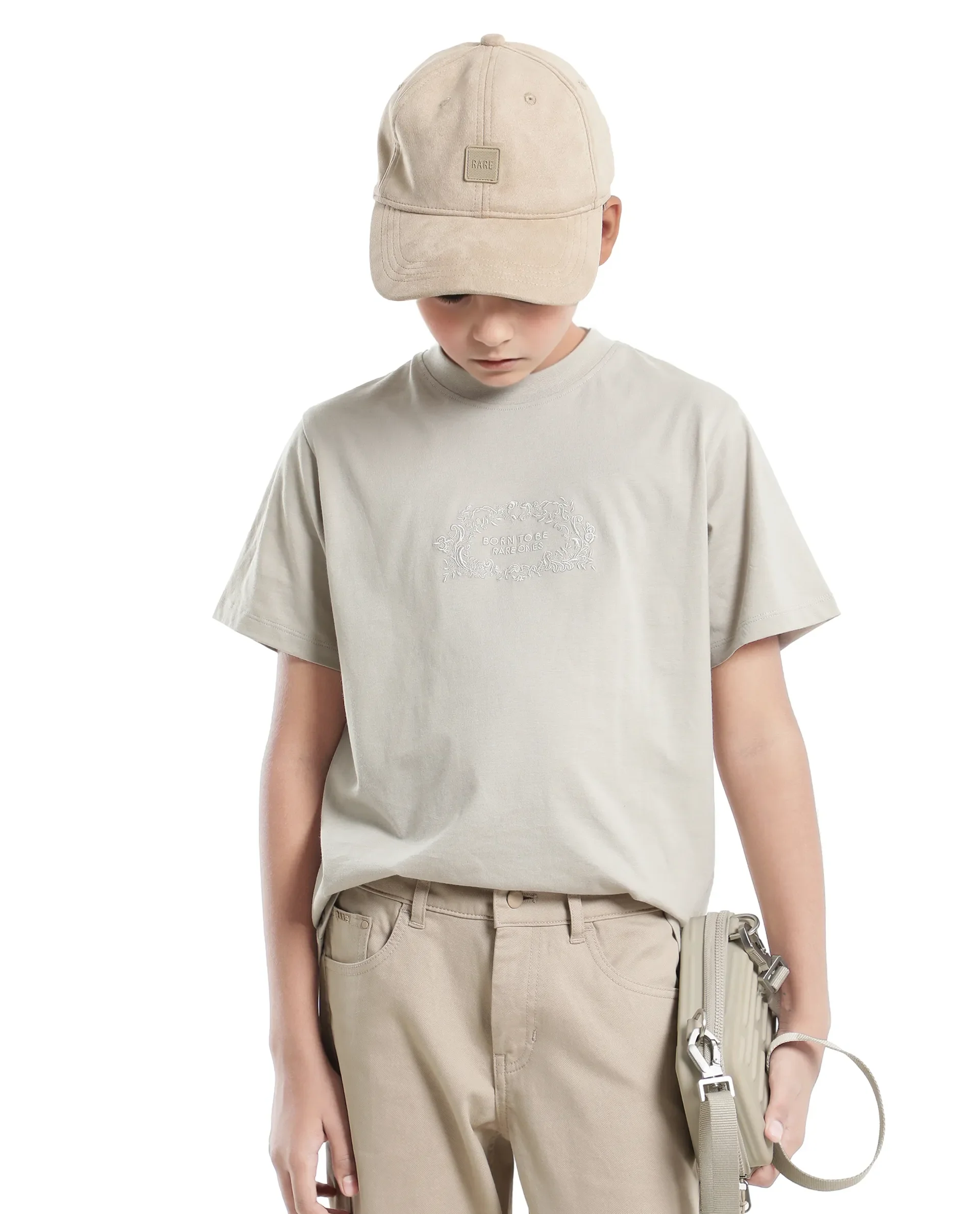 Rare Ones Kids Roxie Light Grey Cotton Half Sleeve Embroidered Slip-On Closure Regular Fit T-Shirt - Image 3
