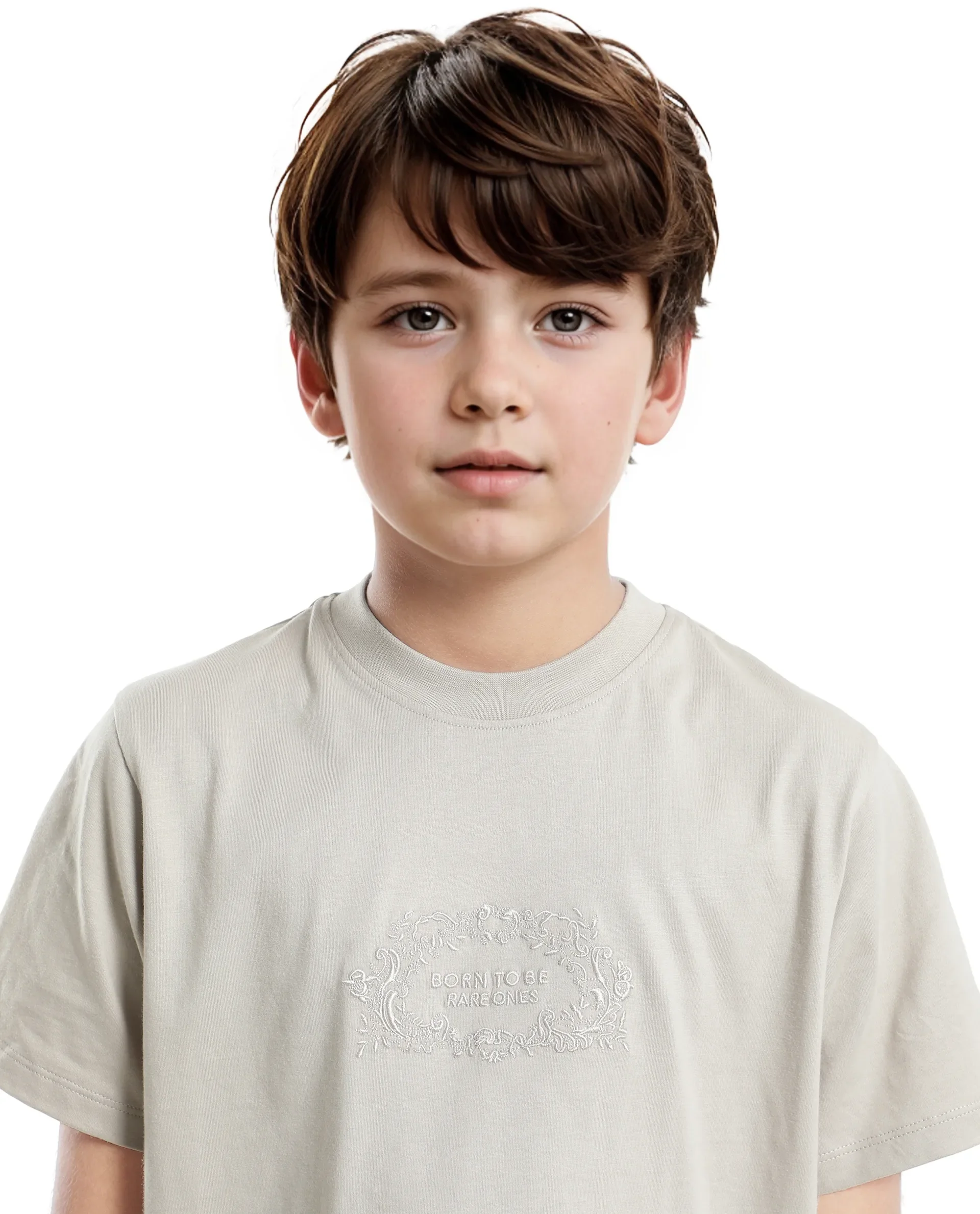 Rare Ones Kids Roxie Light Grey Cotton Half Sleeve Embroidered Slip-On Closure Regular Fit T-Shirt - Image 4