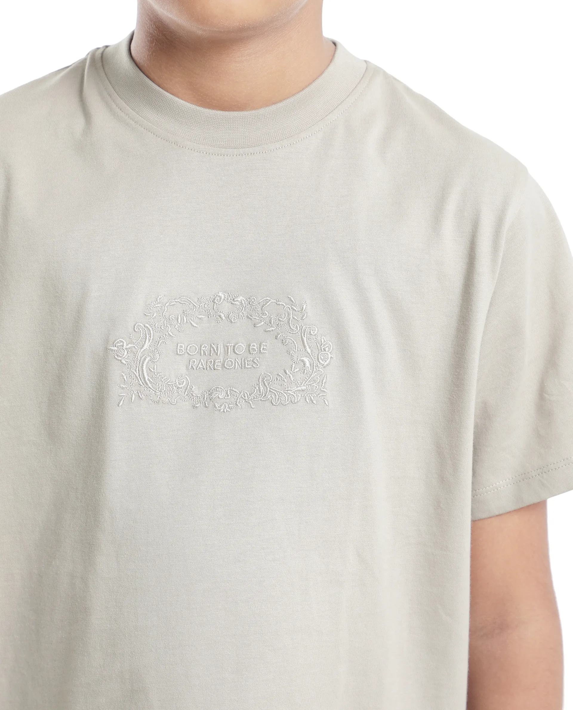 Rare Ones Kids Roxie Light Grey Cotton Half Sleeve Embroidered Slip-On Closure Regular Fit T-Shirt - Image 5