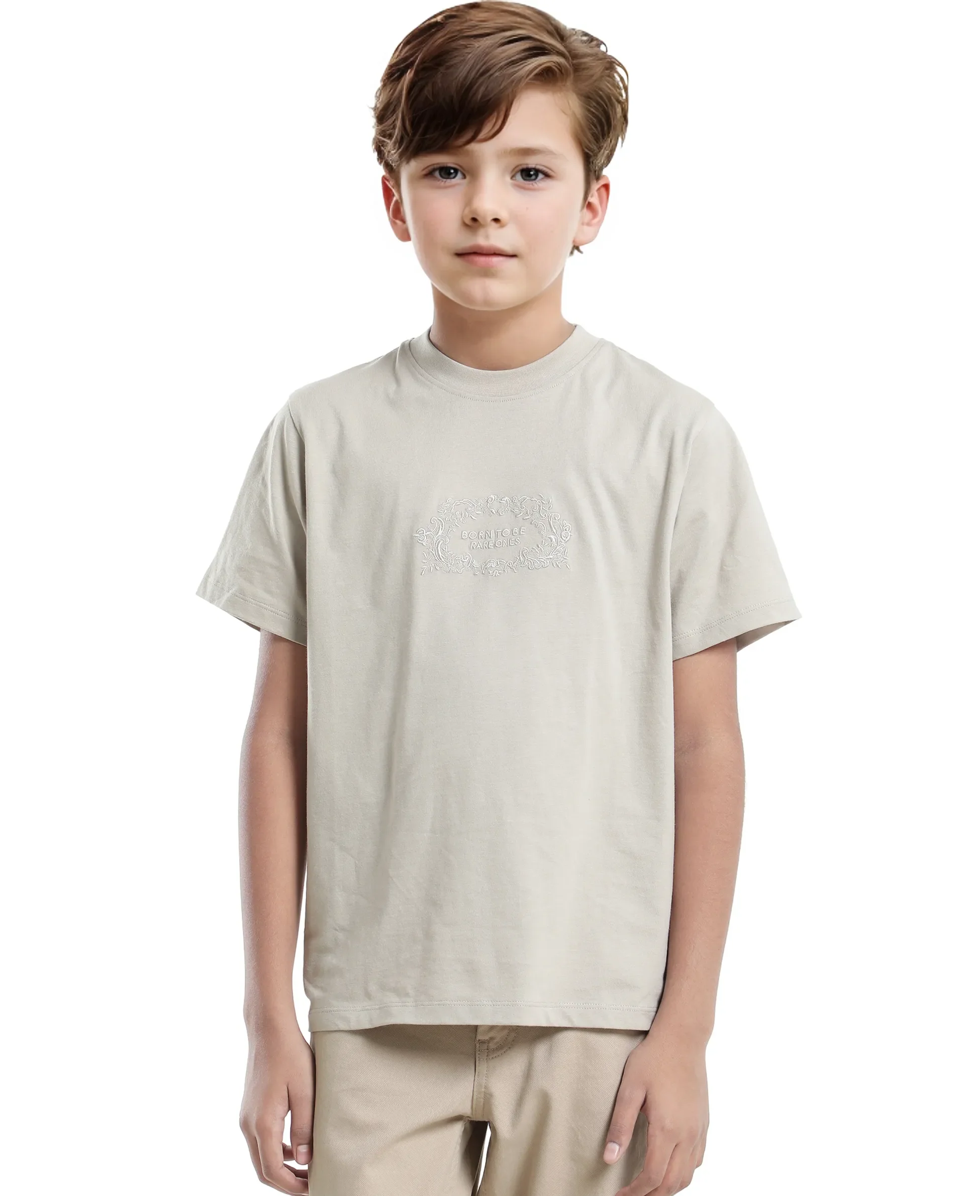 Rare Ones Kids Roxie Light Grey Cotton Half Sleeve Embroidered Slip-On Closure Regular Fit T-Shirt - Image 6