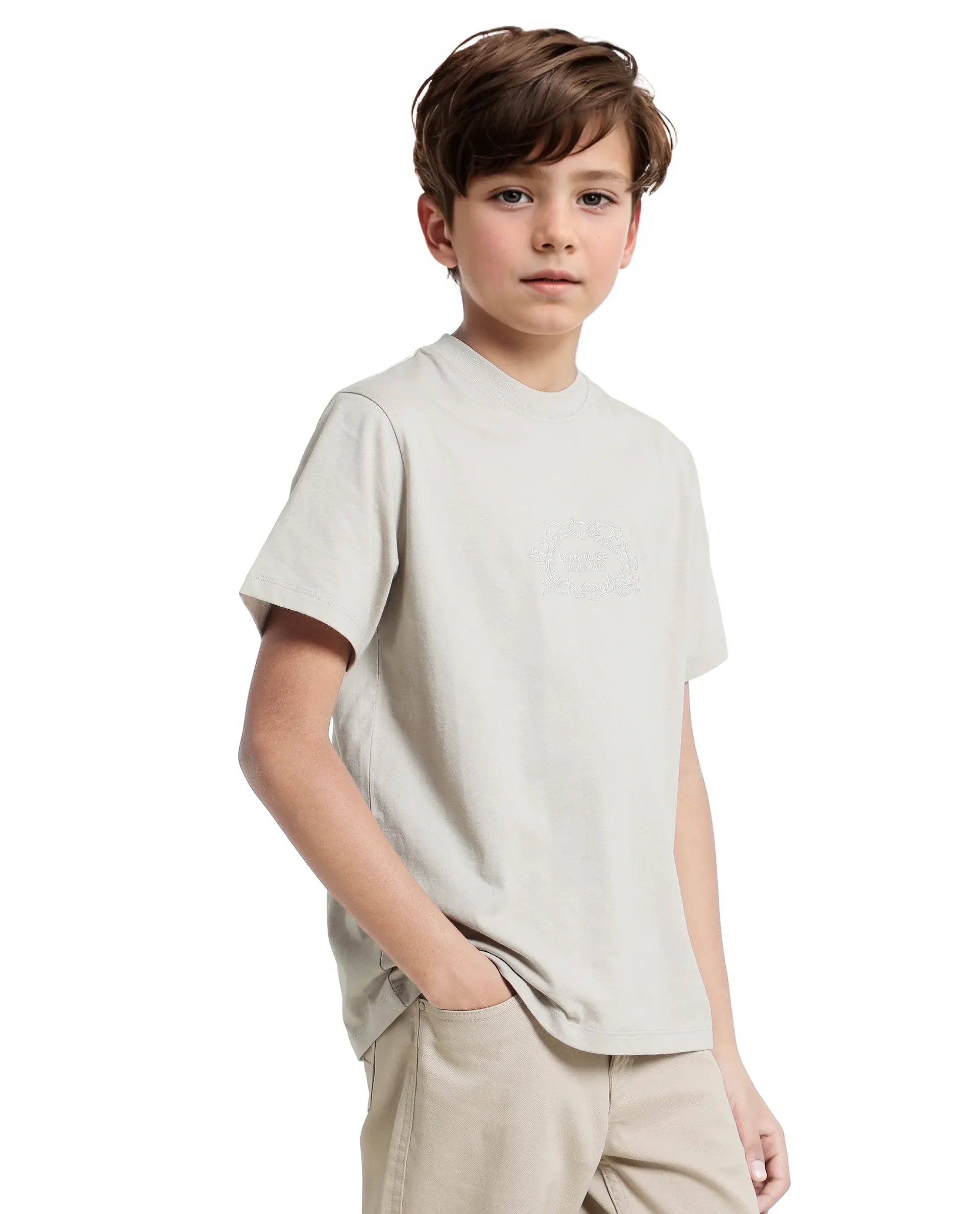 Rare Ones Kids Roxie Light Grey Cotton Half Sleeve Embroidered Slip-On Closure Regular Fit T-Shirt - Image 9