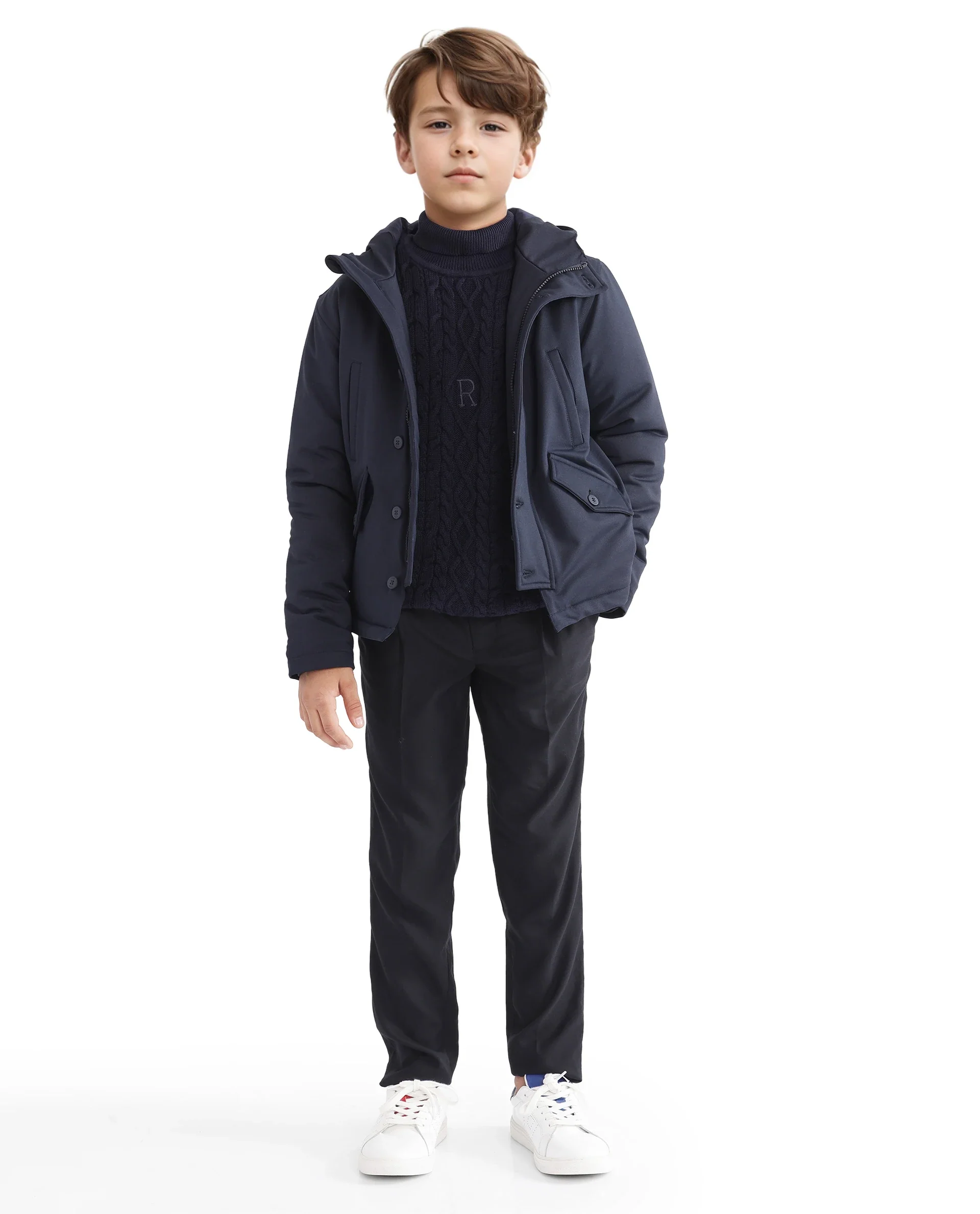 Rare Ones Kids Royce Navy Full Sleeve Cotton Zipper Regular Fit Solid Jacket - Image 2