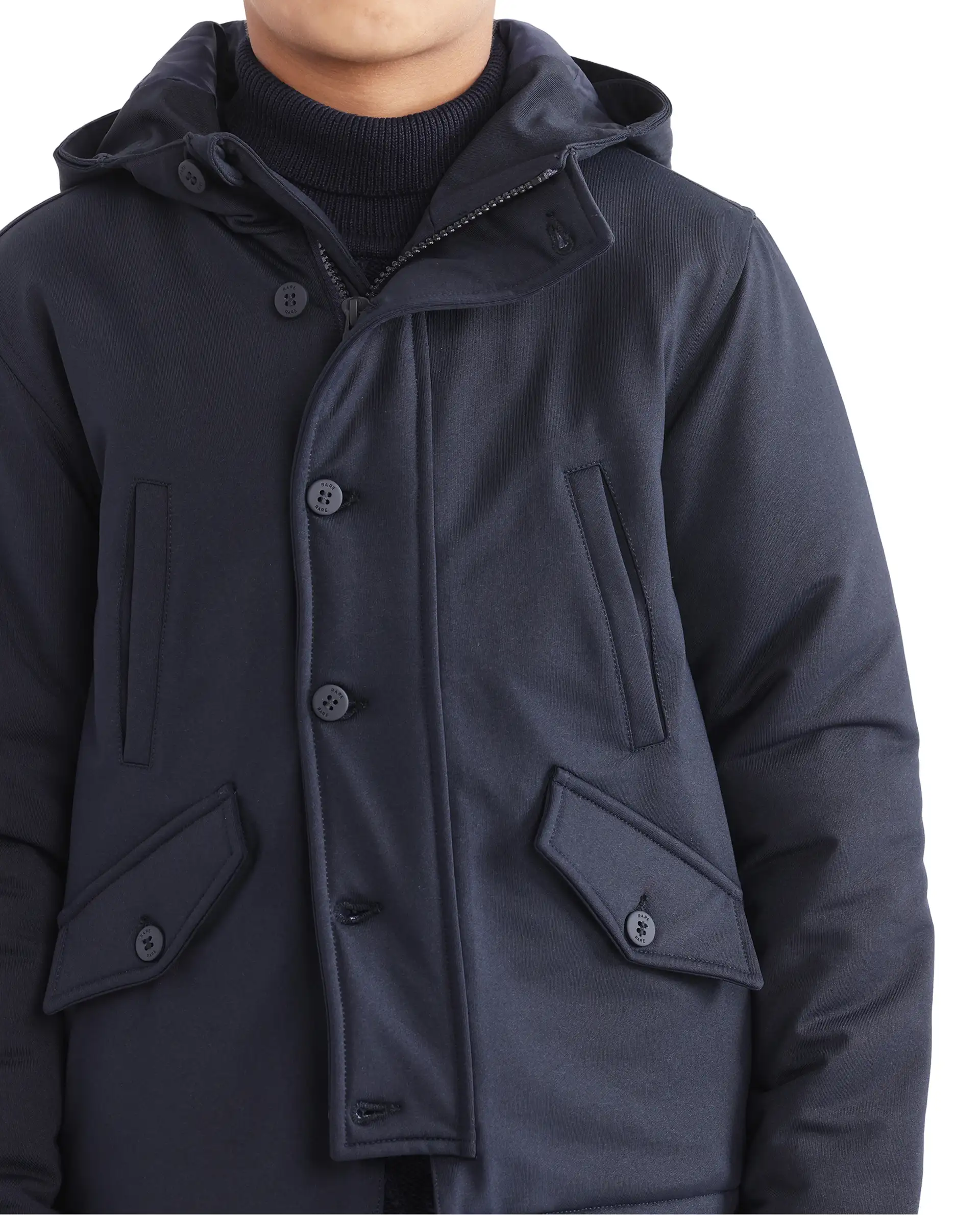 Rare Ones Kids Royce Navy Full Sleeve Cotton Zipper Regular Fit Solid Jacket - Image 4